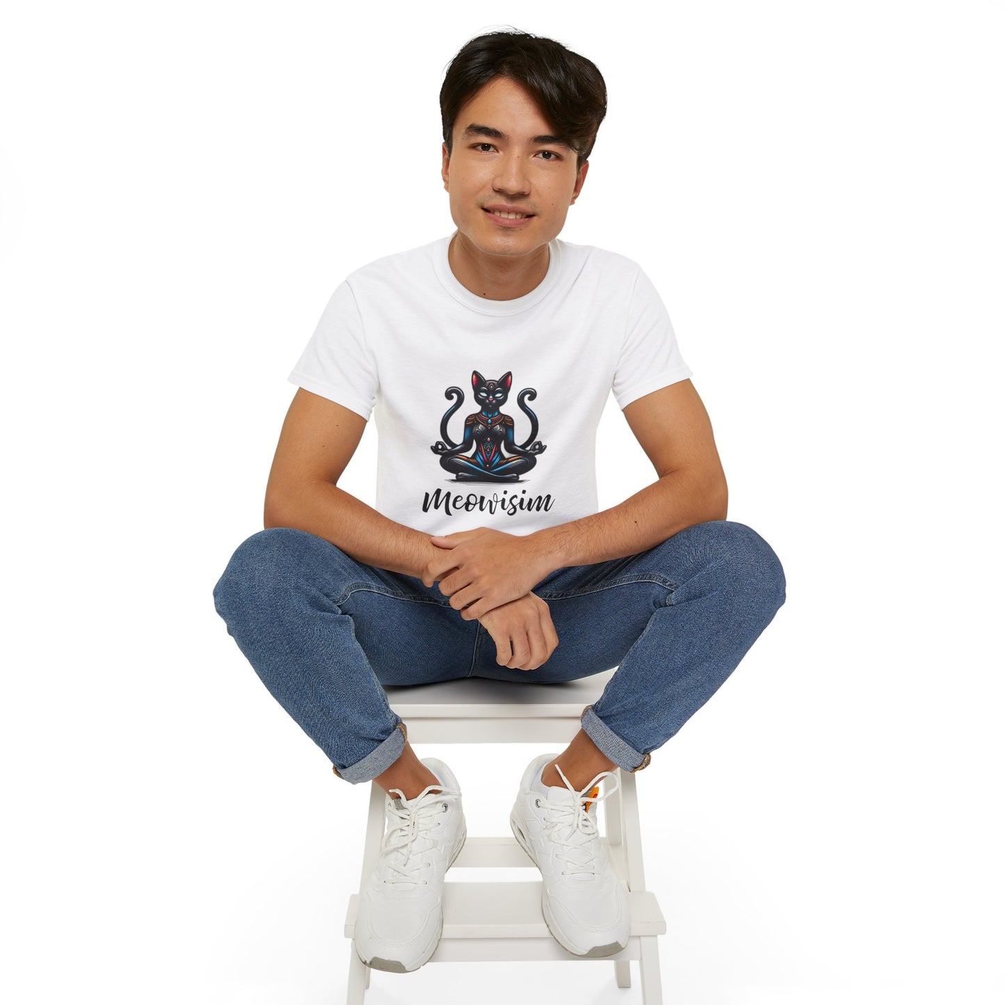 Purr Meowisim Black Two-Tailed Cat Tee – Mystical Feline Humor