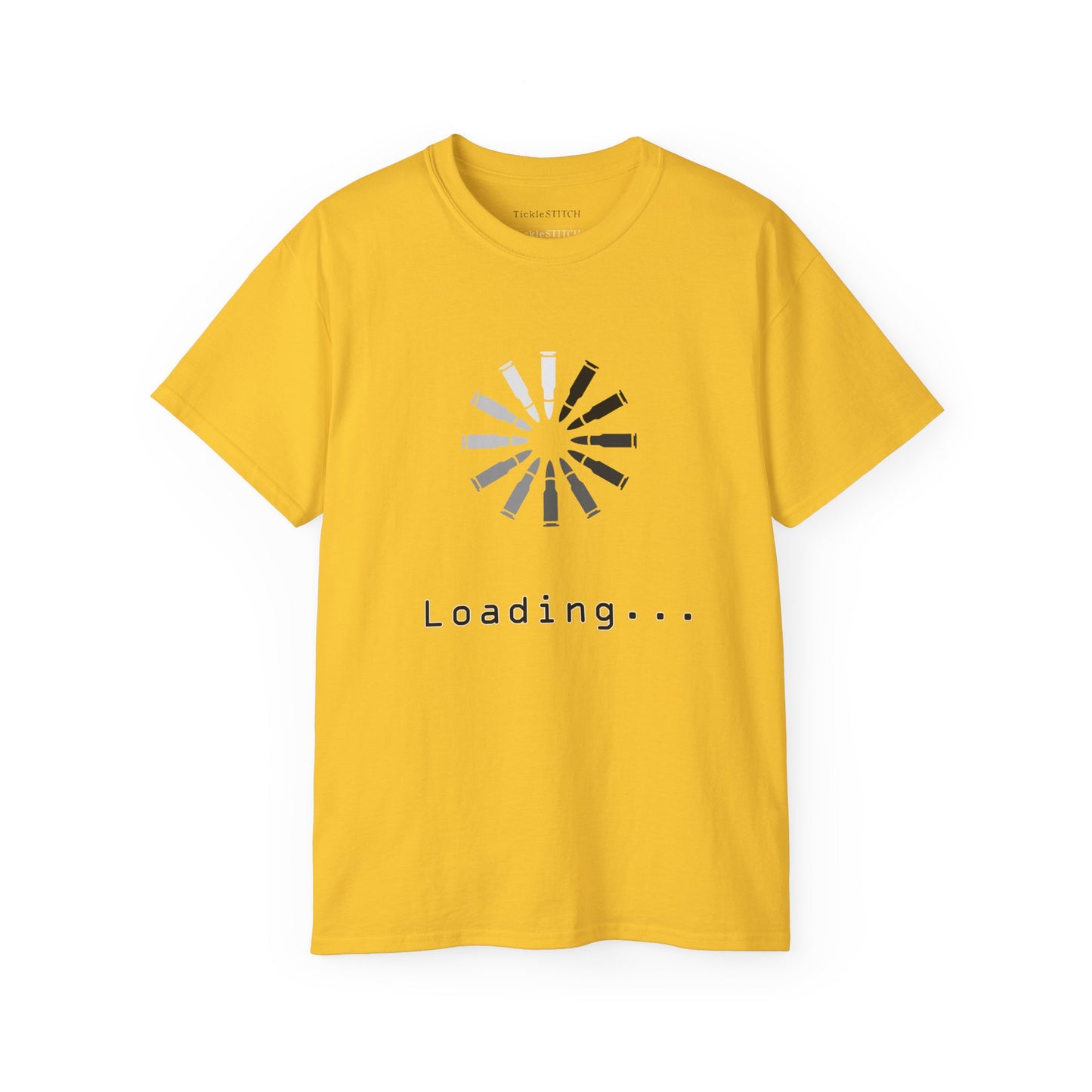 Funny Loading Bullets Icon Tee: Gamer & Gun Enthusiast Humor Shirt