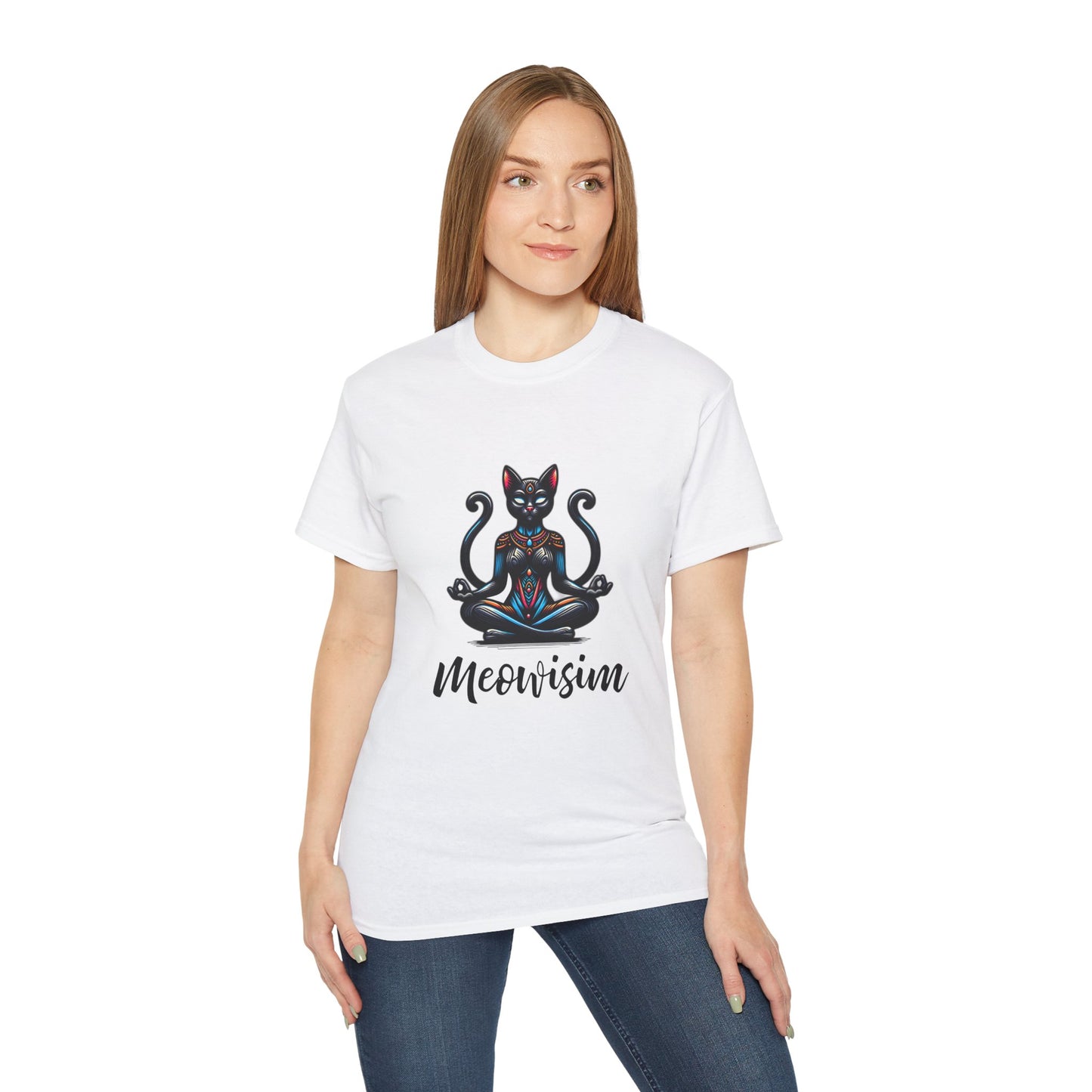 Purr Meowisim Black Two-Tailed Cat Tee – Mystical Feline Humor