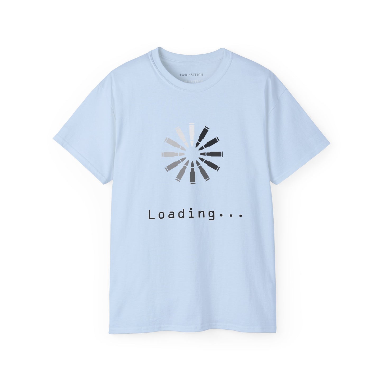 Funny Loading Bullets Icon Tee: Gamer & Gun Enthusiast Humor Shirt
