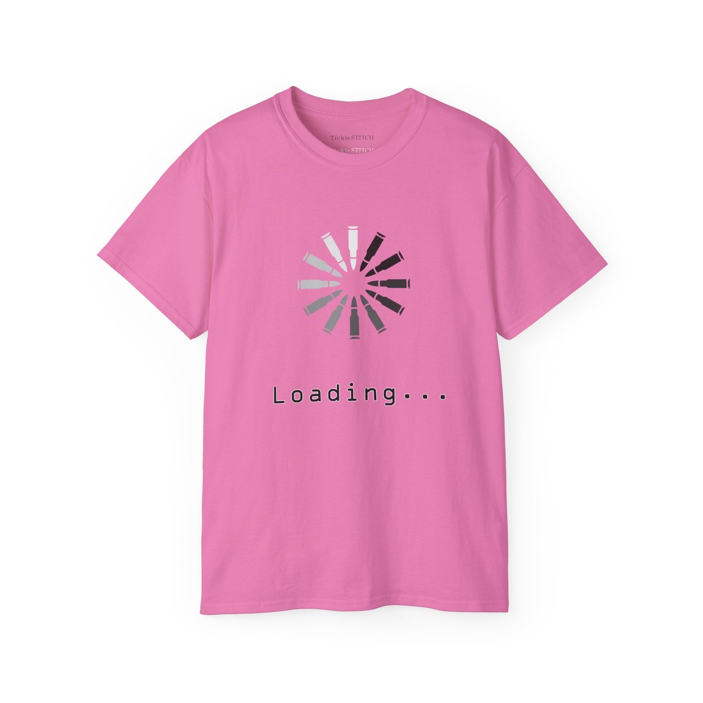 Funny Loading Bullets Icon Tee: Gamer & Gun Enthusiast Humor Shirt
