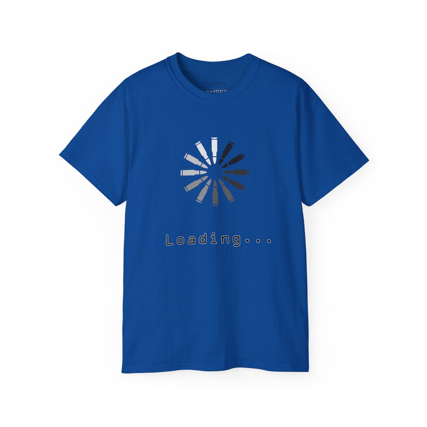 Funny Loading Bullets Icon Tee: Gamer & Gun Enthusiast Humor Shirt
