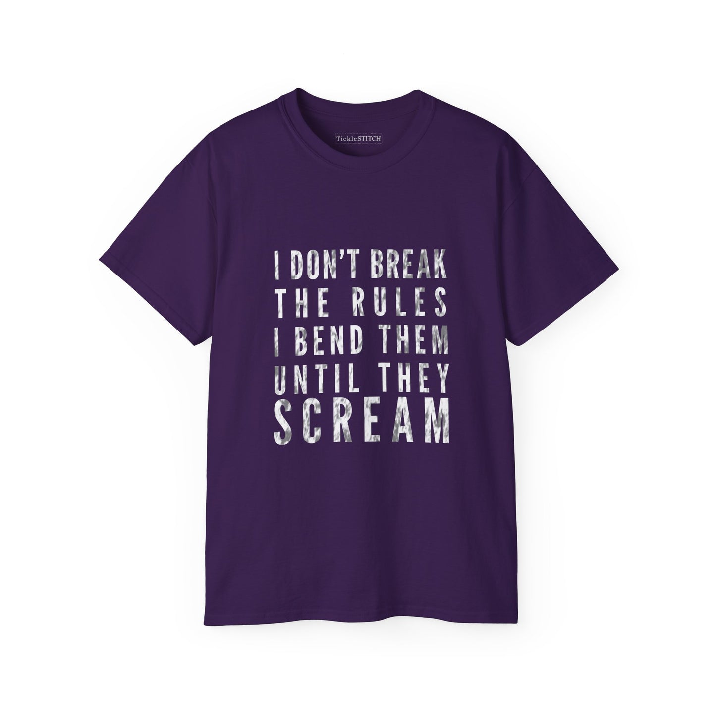 Defiant Gym Humor Tee: I Bend Rules Until They Scream Weightlifting