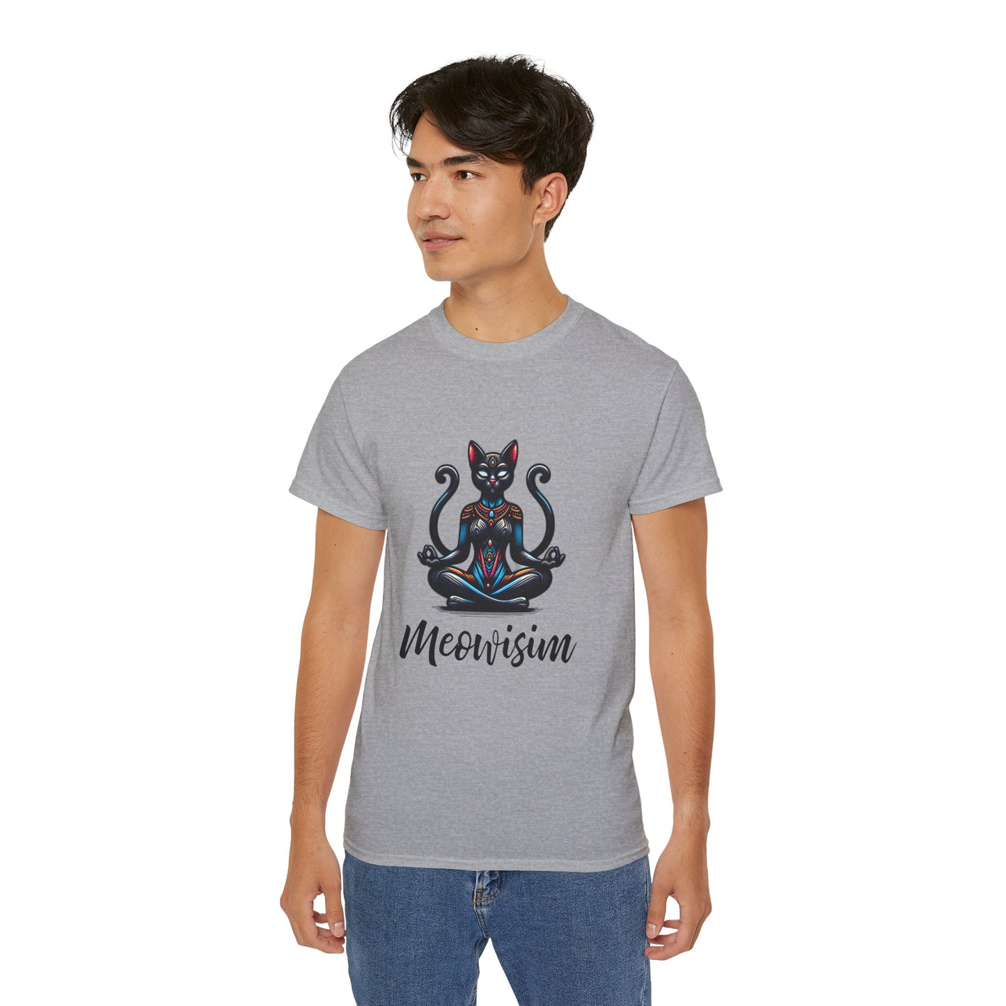 Purr Meowisim Black Two-Tailed Cat Tee – Mystical Feline Humor