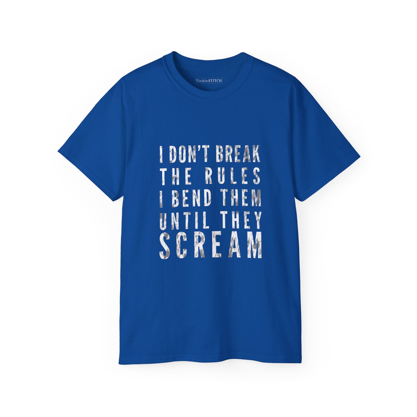 Defiant Gym Humor Tee: I Bend Rules Until They Scream Weightlifting