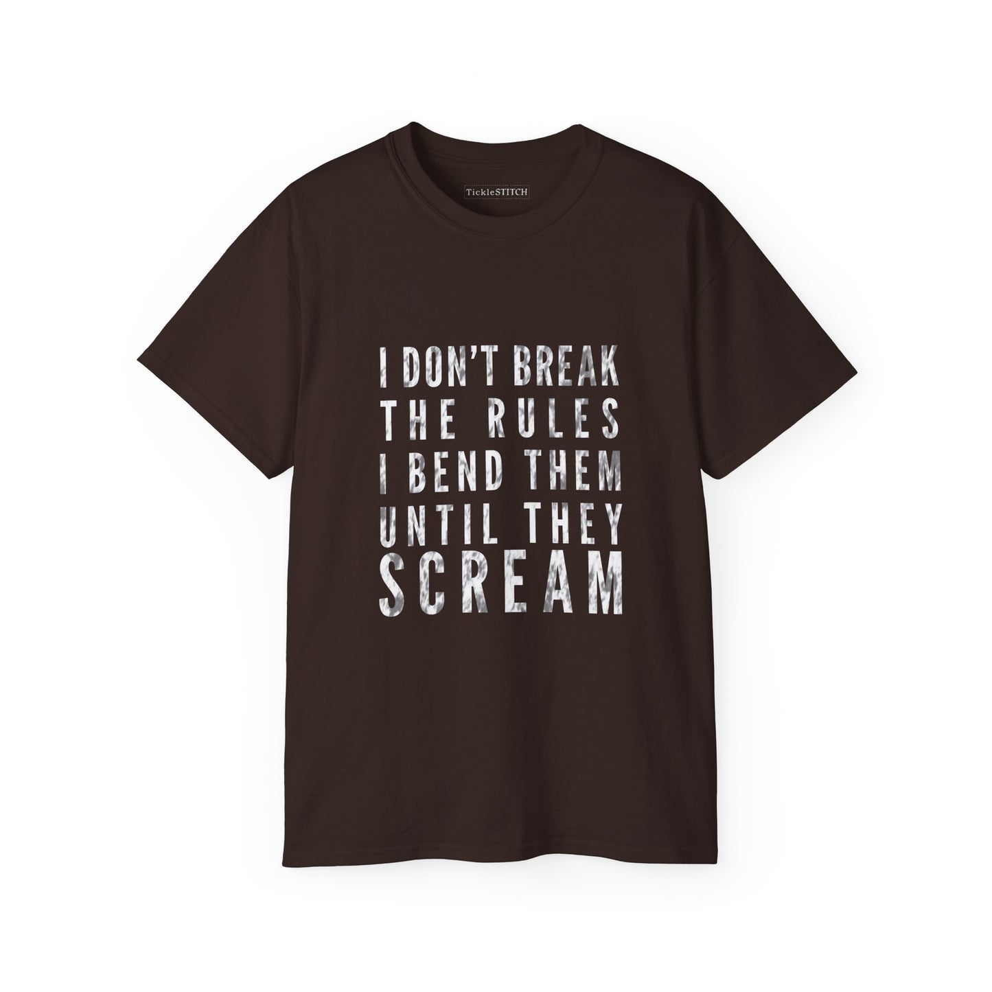 Defiant Gym Humor Tee: I Bend Rules Until They Scream Weightlifting