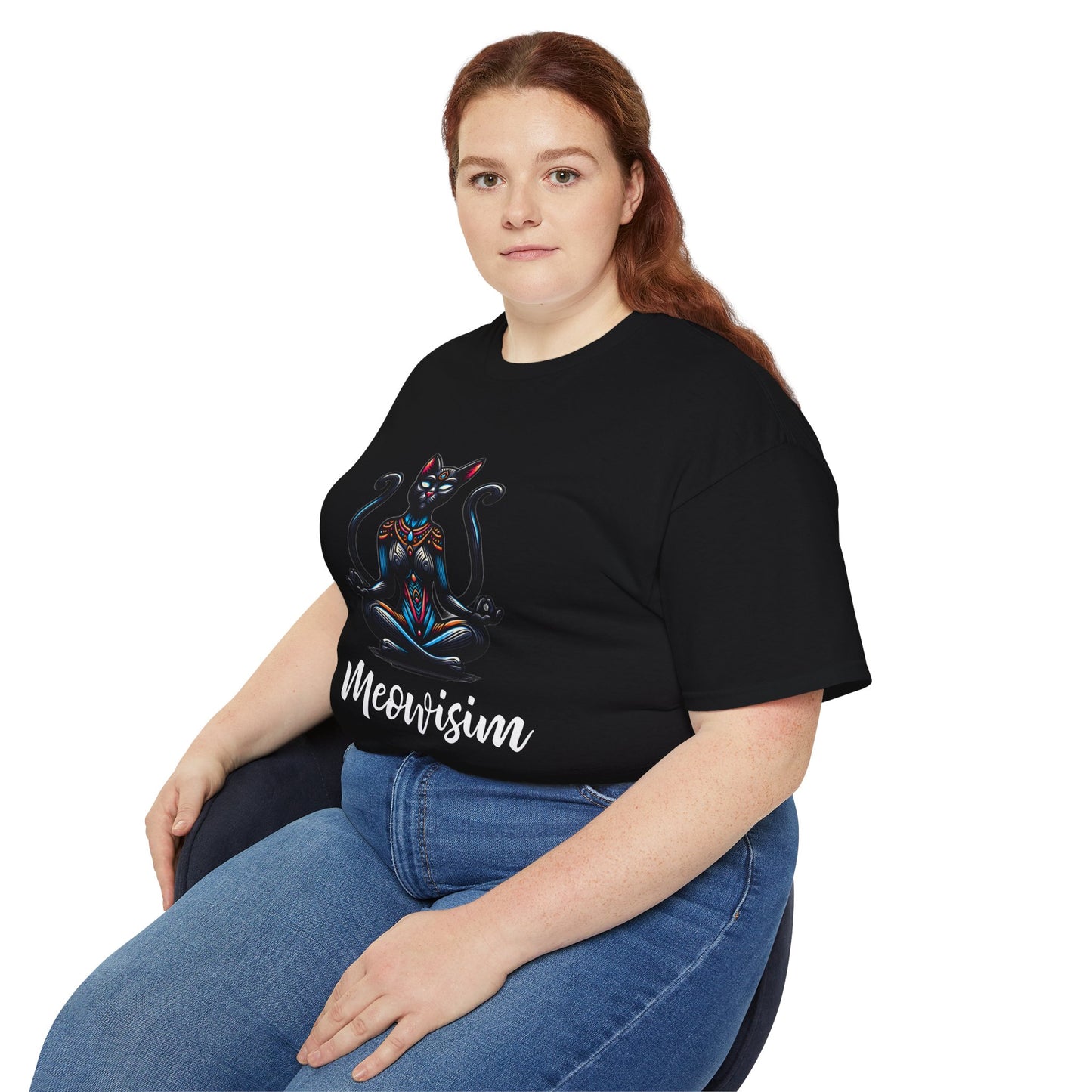 Purr Meowisim Black Two-Tailed Cat Tee – Mystical Feline Humor