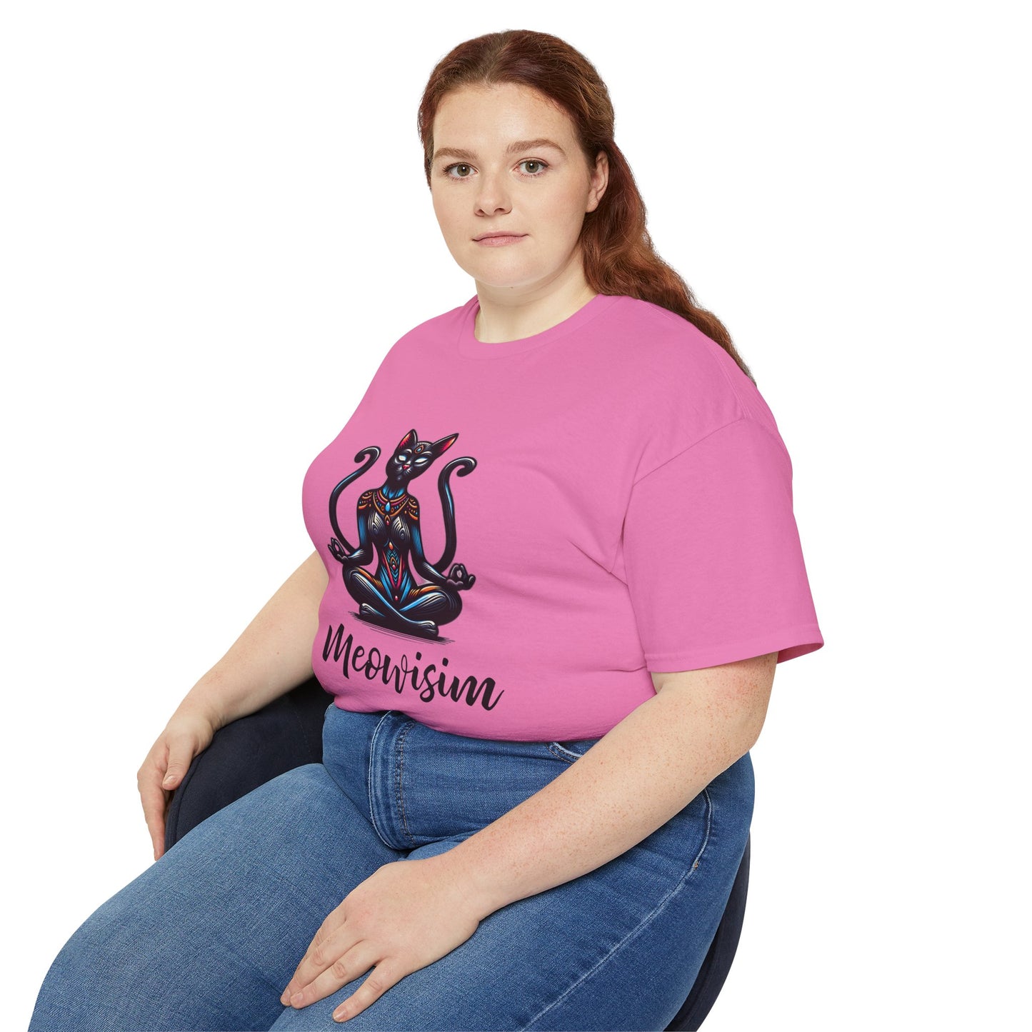Purr Meowisim Black Two-Tailed Cat Tee – Mystical Feline Humor