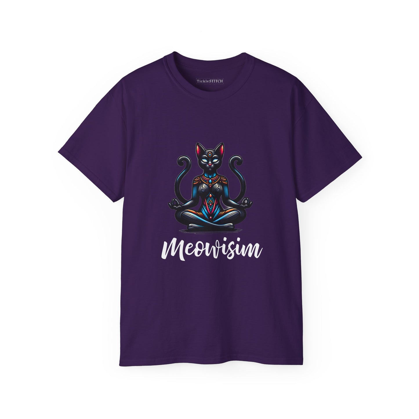 Purr Meowisim Black Two-Tailed Cat Tee – Mystical Feline Humor