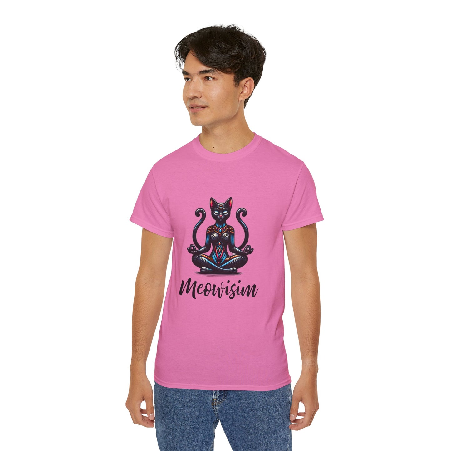 Purr Meowisim Black Two-Tailed Cat Tee – Mystical Feline Humor