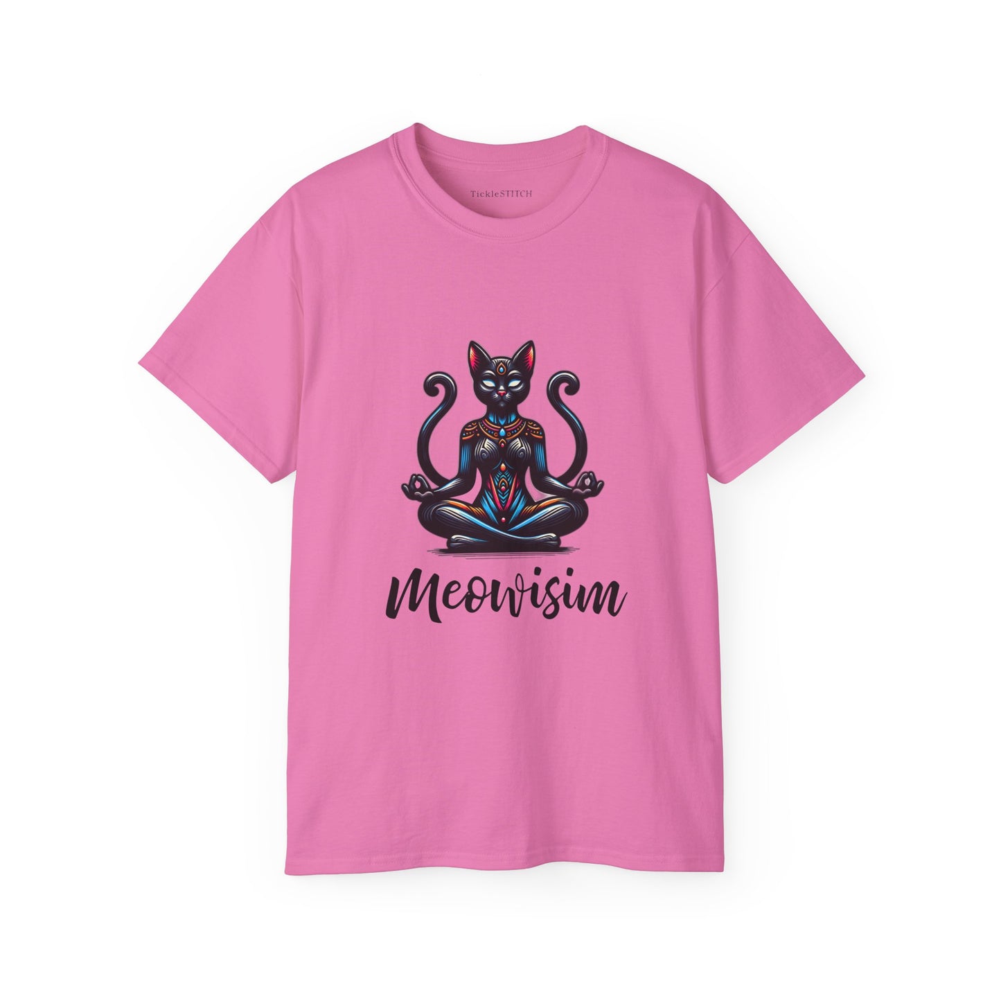 Purr Meowisim Black Two-Tailed Cat Tee – Mystical Feline Humor