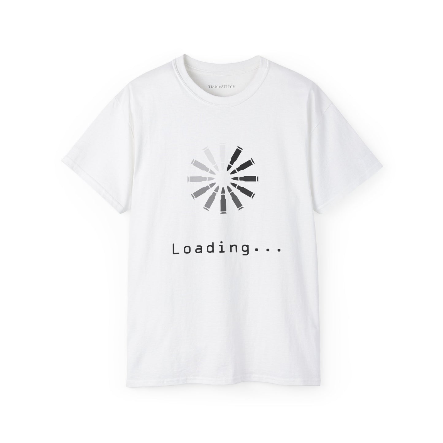 Funny Loading Bullets Icon Tee: Gamer & Gun Enthusiast Humor Shirt
