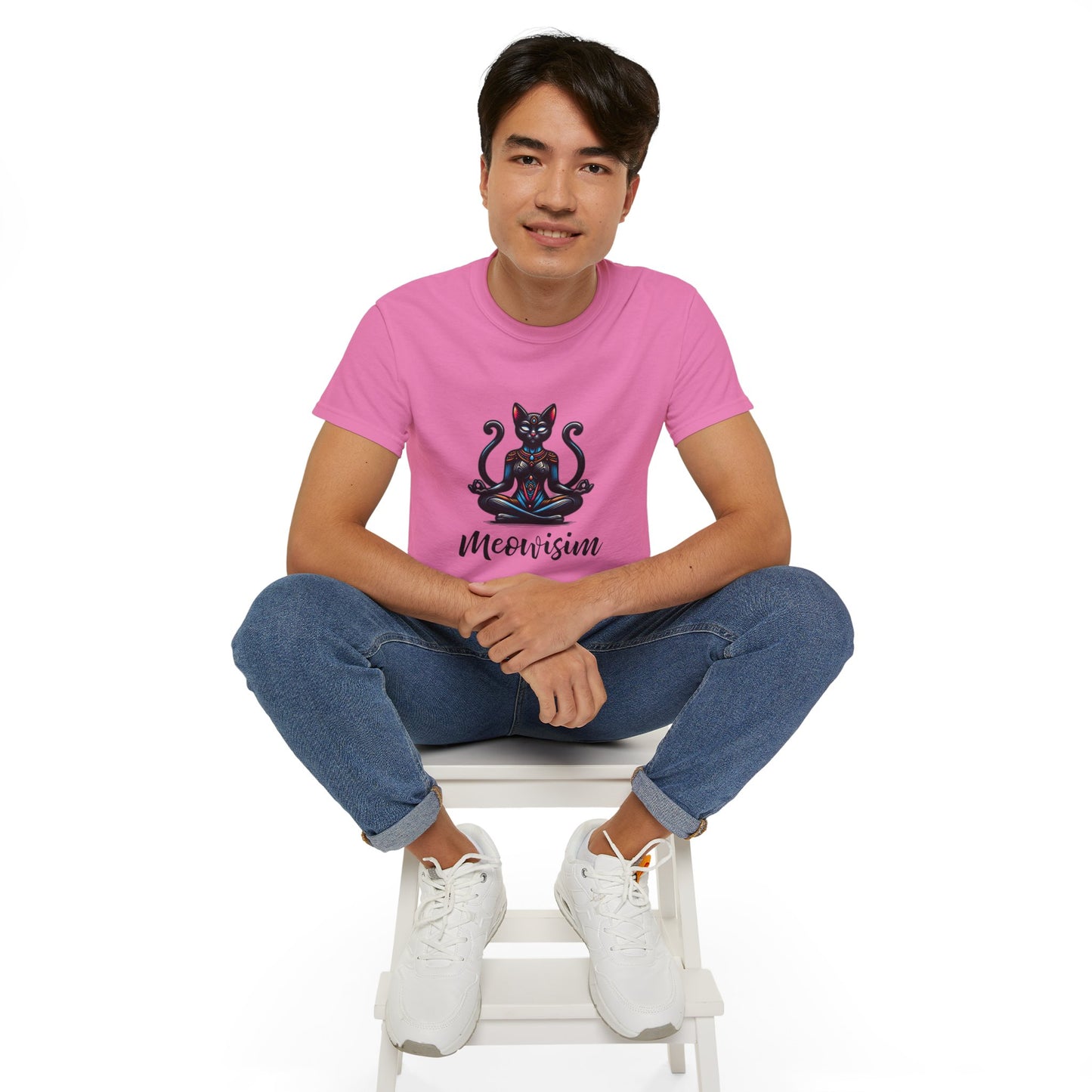 Purr Meowisim Black Two-Tailed Cat Tee – Mystical Feline Humor