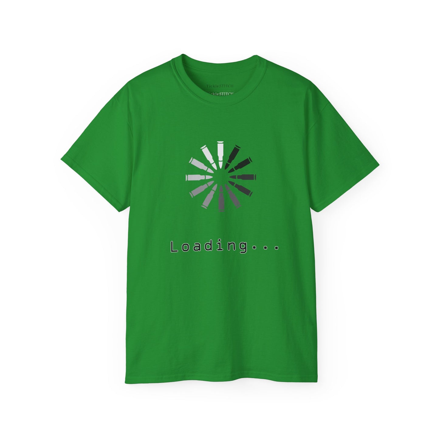 Funny Loading Bullets Icon Tee: Gamer & Gun Enthusiast Humor Shirt