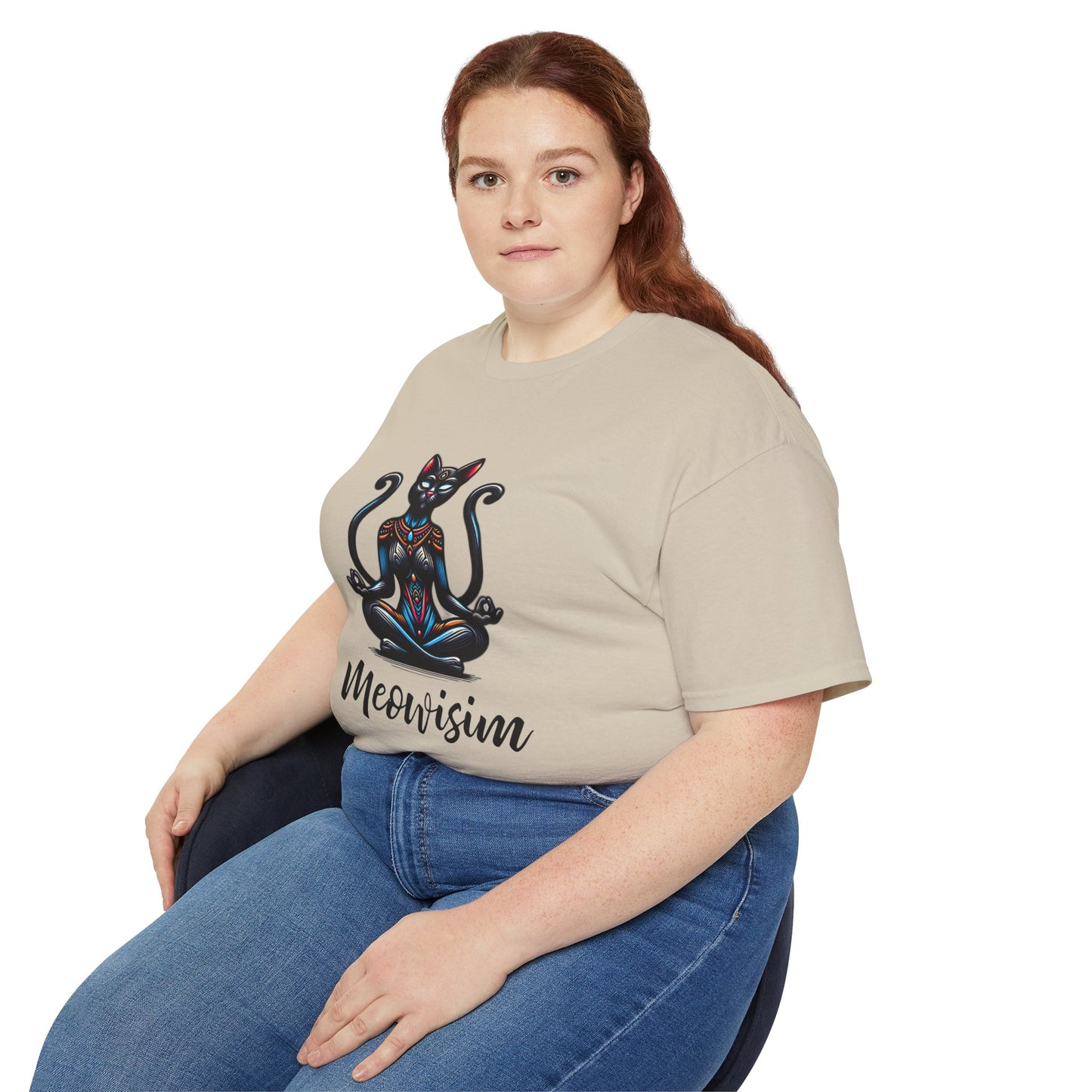 Purr Meowisim Black Two-Tailed Cat Tee – Mystical Feline Humor