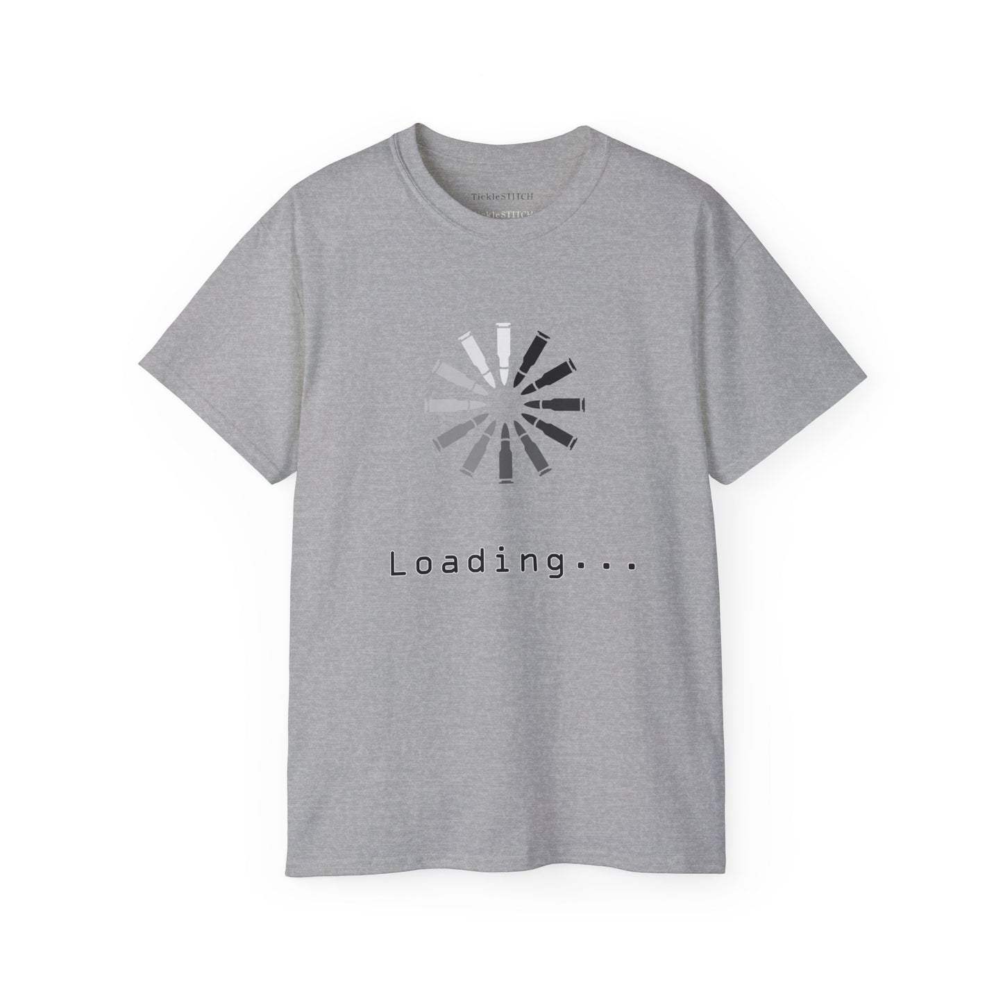 Funny Loading Bullets Icon Tee: Gamer & Gun Enthusiast Humor Shirt