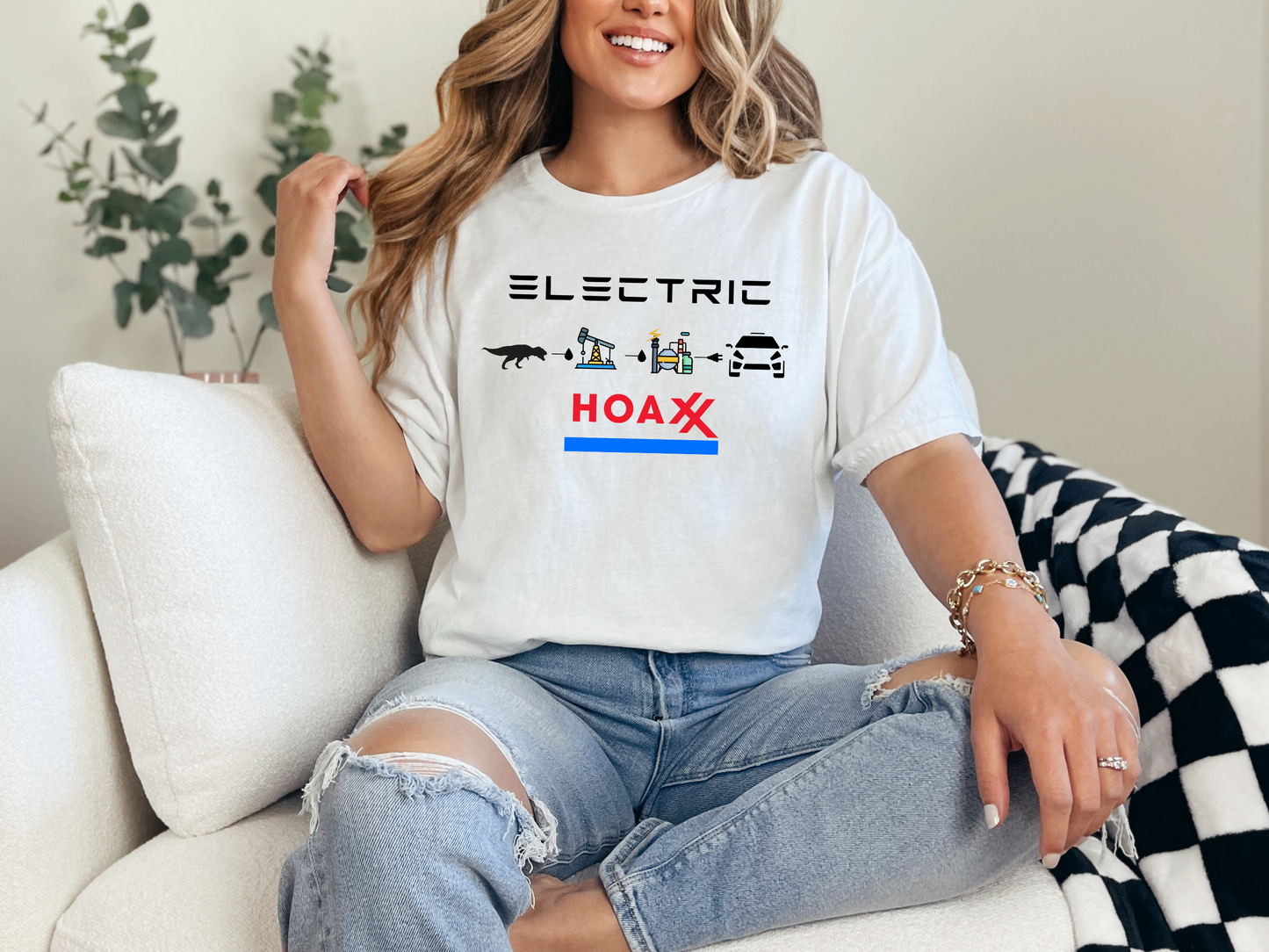 Fossil Fuel Loyalty: Anti-Electric Car Hoax Theory Graphic Tee