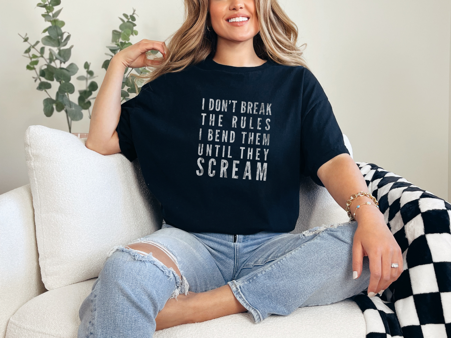 Defiant Gym Humor Tee: I Bend Rules Until They Scream Weightlifting
