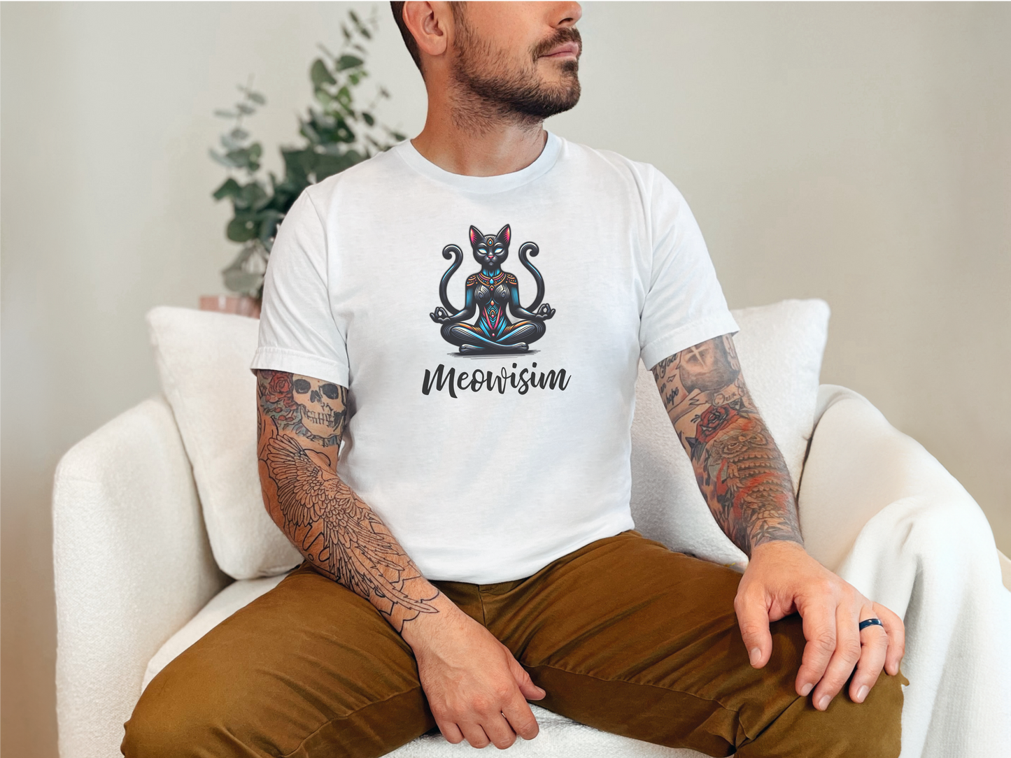 Purr Meowisim Black Two-Tailed Cat Tee – Mystical Feline Humor