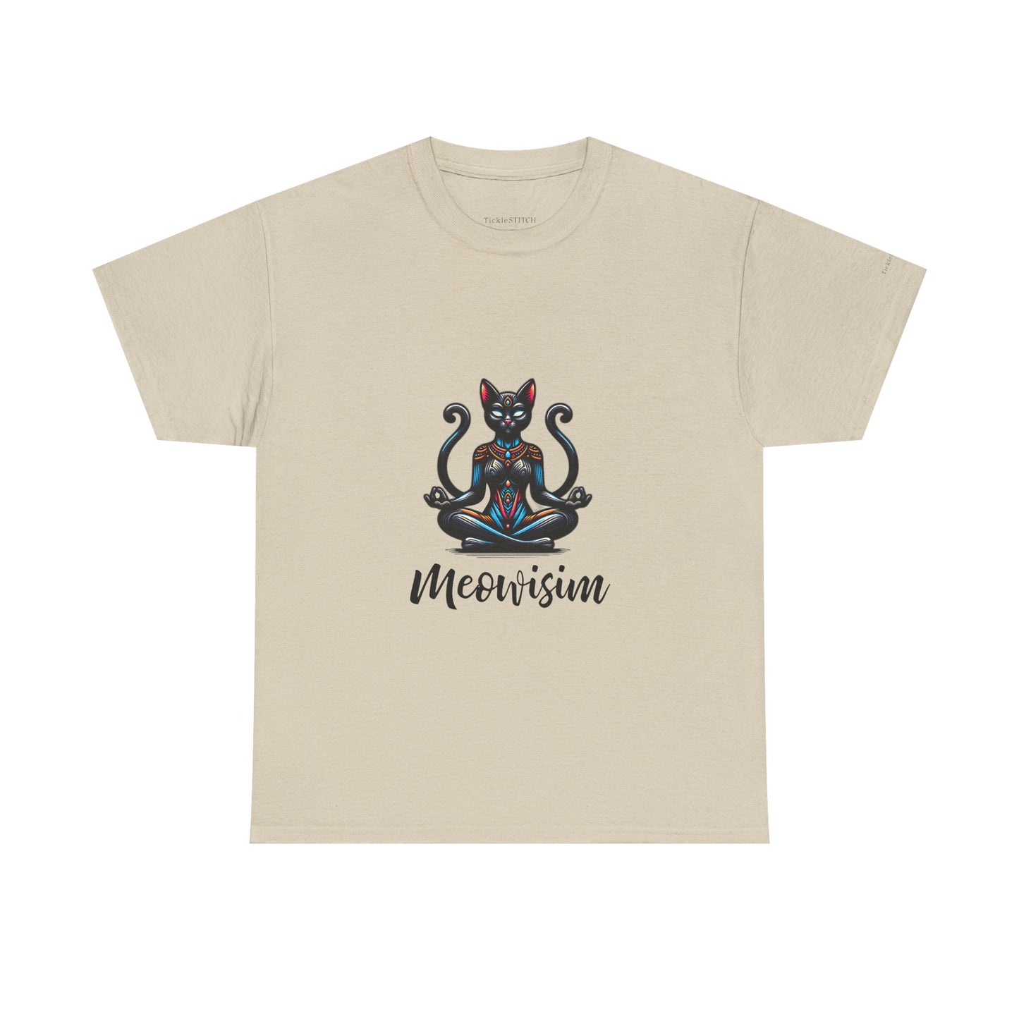 Purr Meowisim Black Two Tails Cat Tee - Mystical Feline Humor Shirt