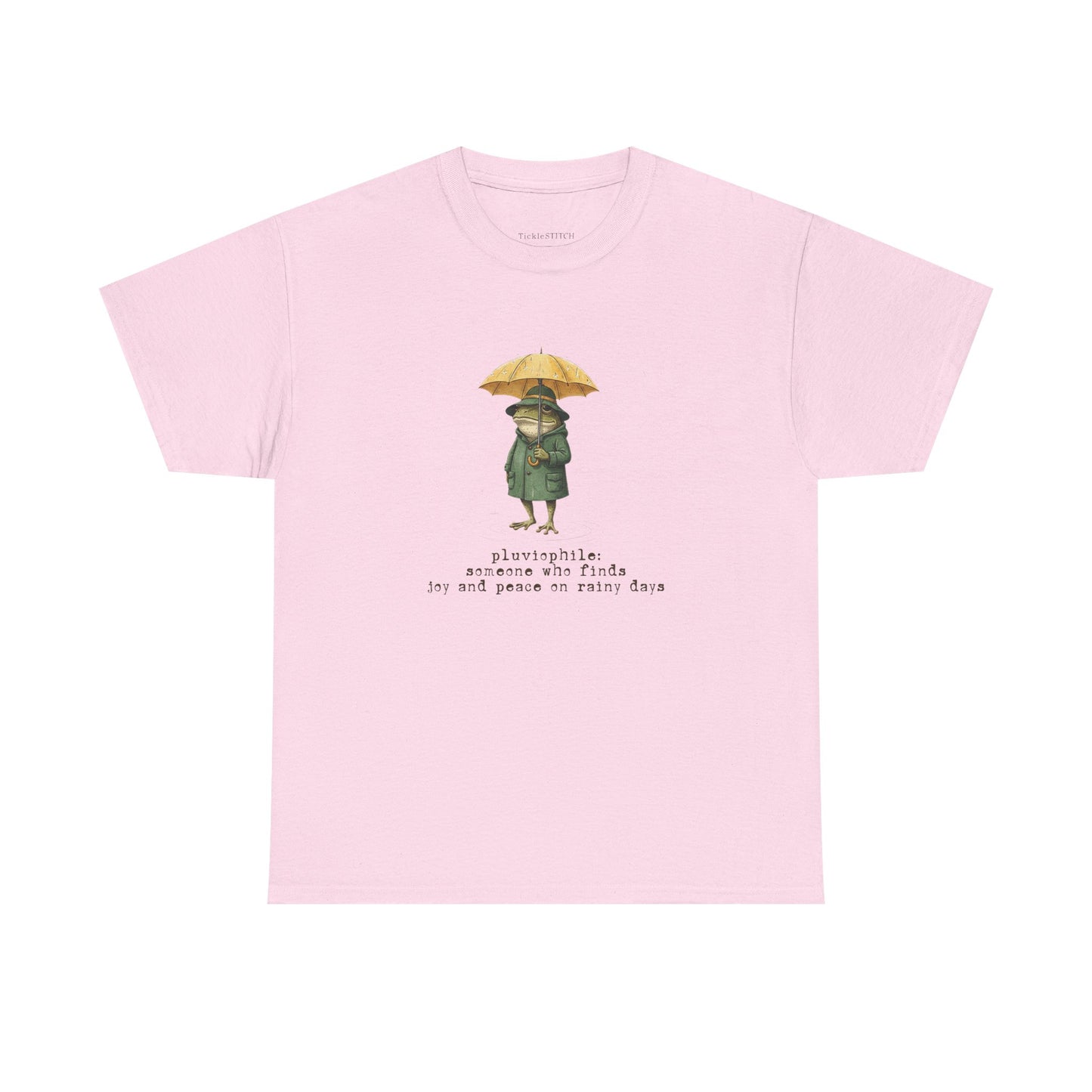 Pluviophile Definition Art Tee: Joyful Frog in Raincoat, Cozy Aestheti