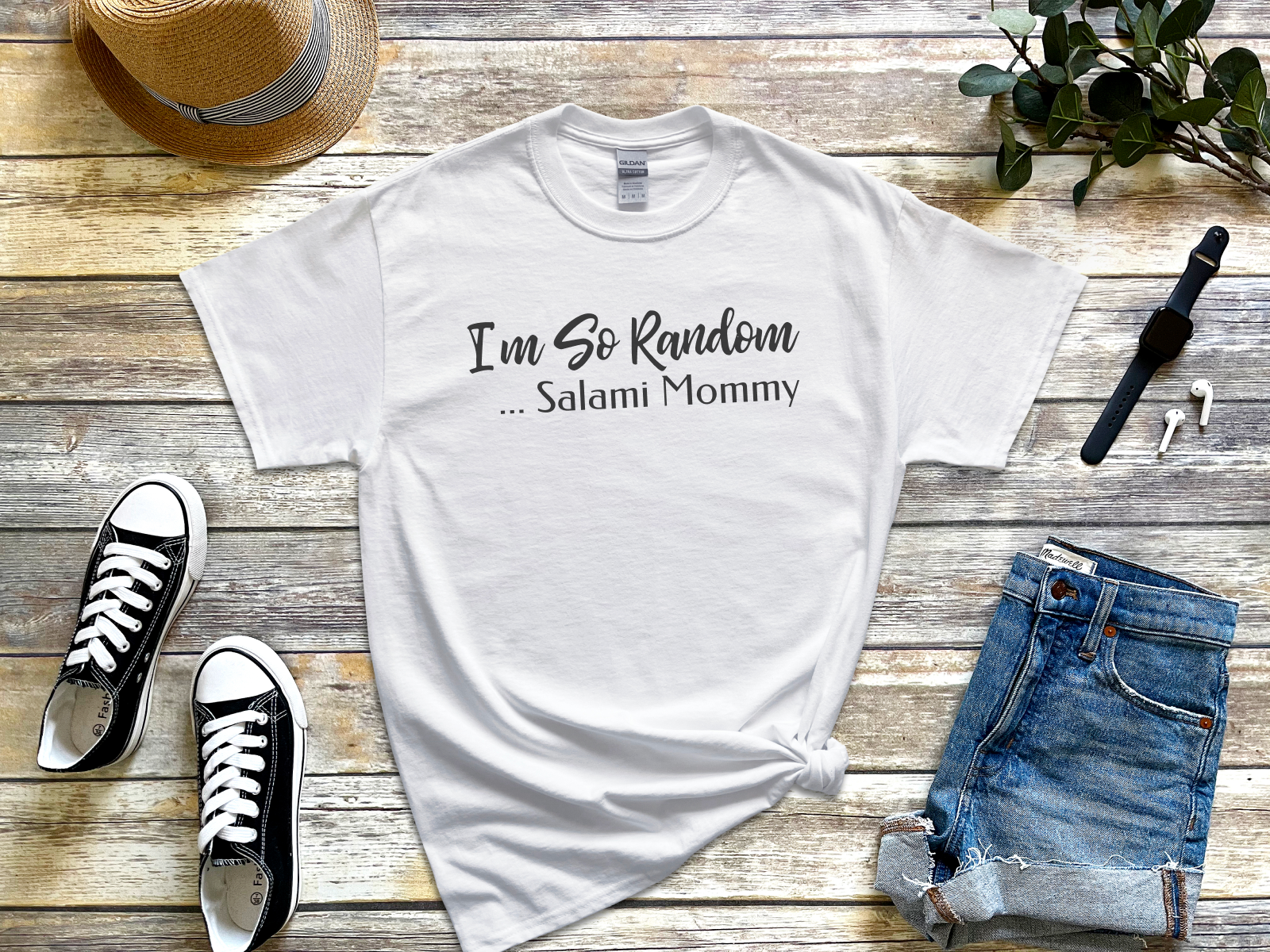 a t - shirt that says, i'm so random, salami mommy