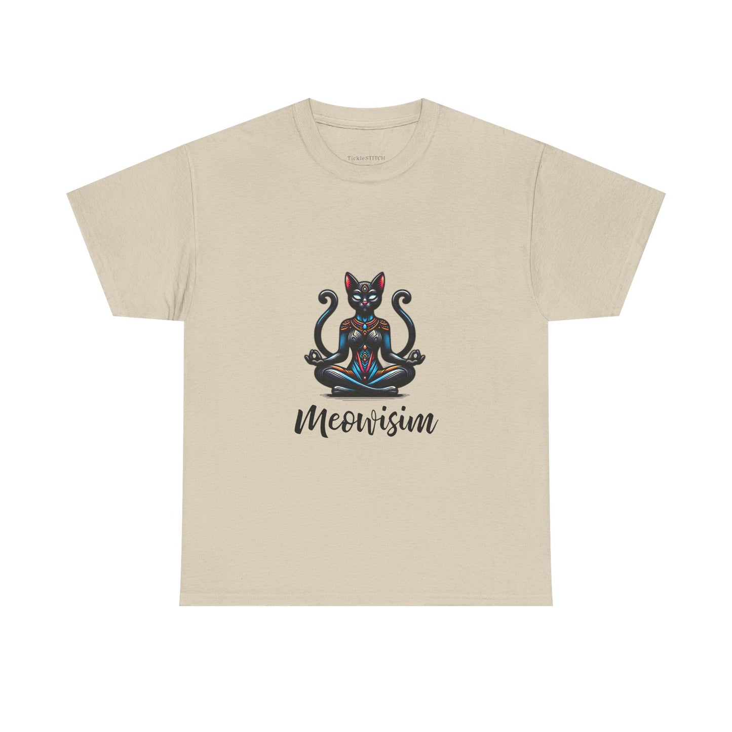 Purr Meowisim Black Two Tails Cat Tee - Mystical Feline Humor