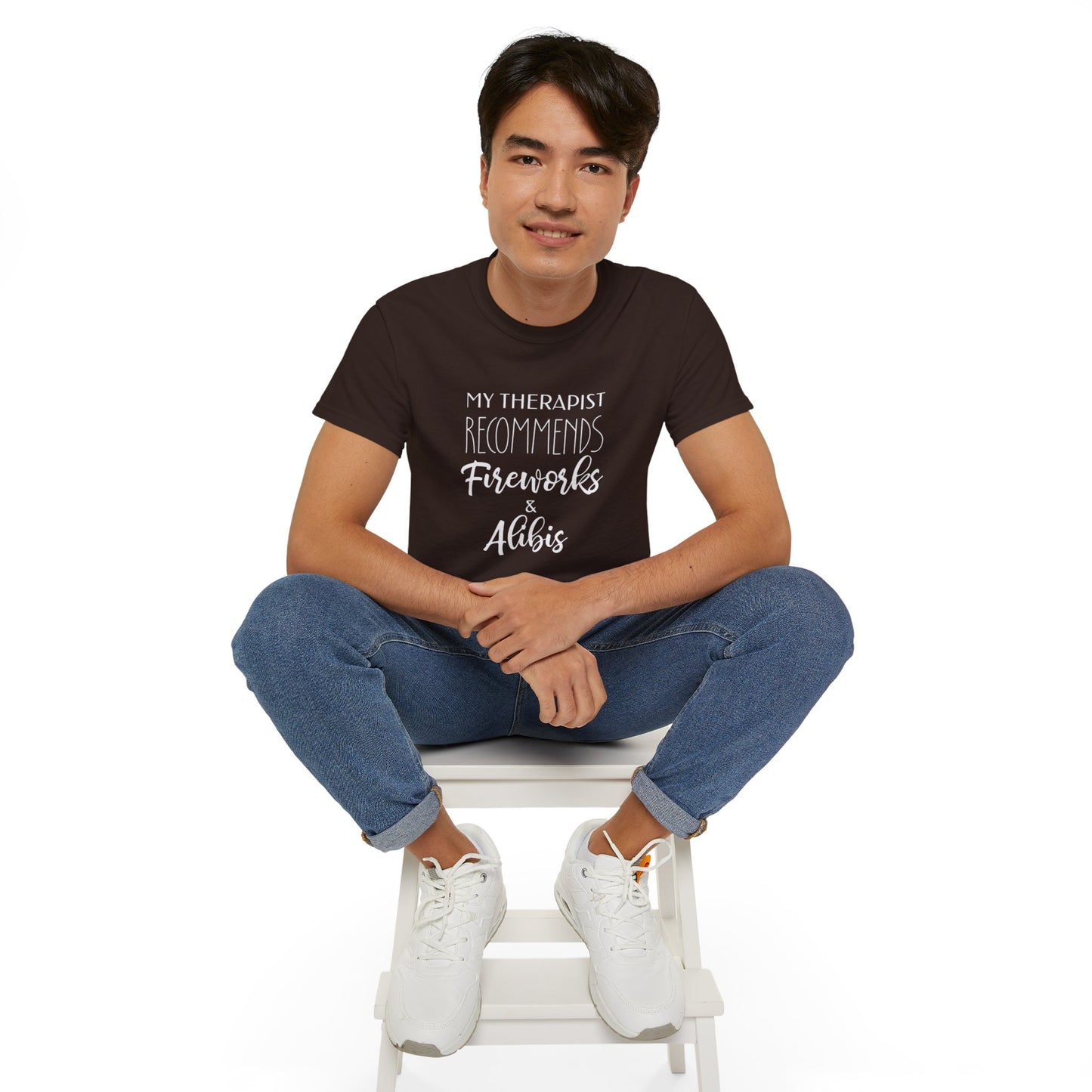 My Therapist Recommends Fireworks and Alibis Cotton Unisex Funny T-Shirt