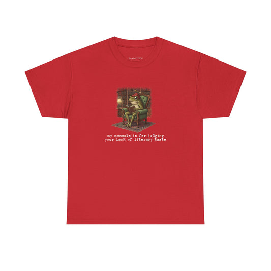 Monocle Frog Judging Literary Taste. Academic Book Snob Sarcastic Tee.