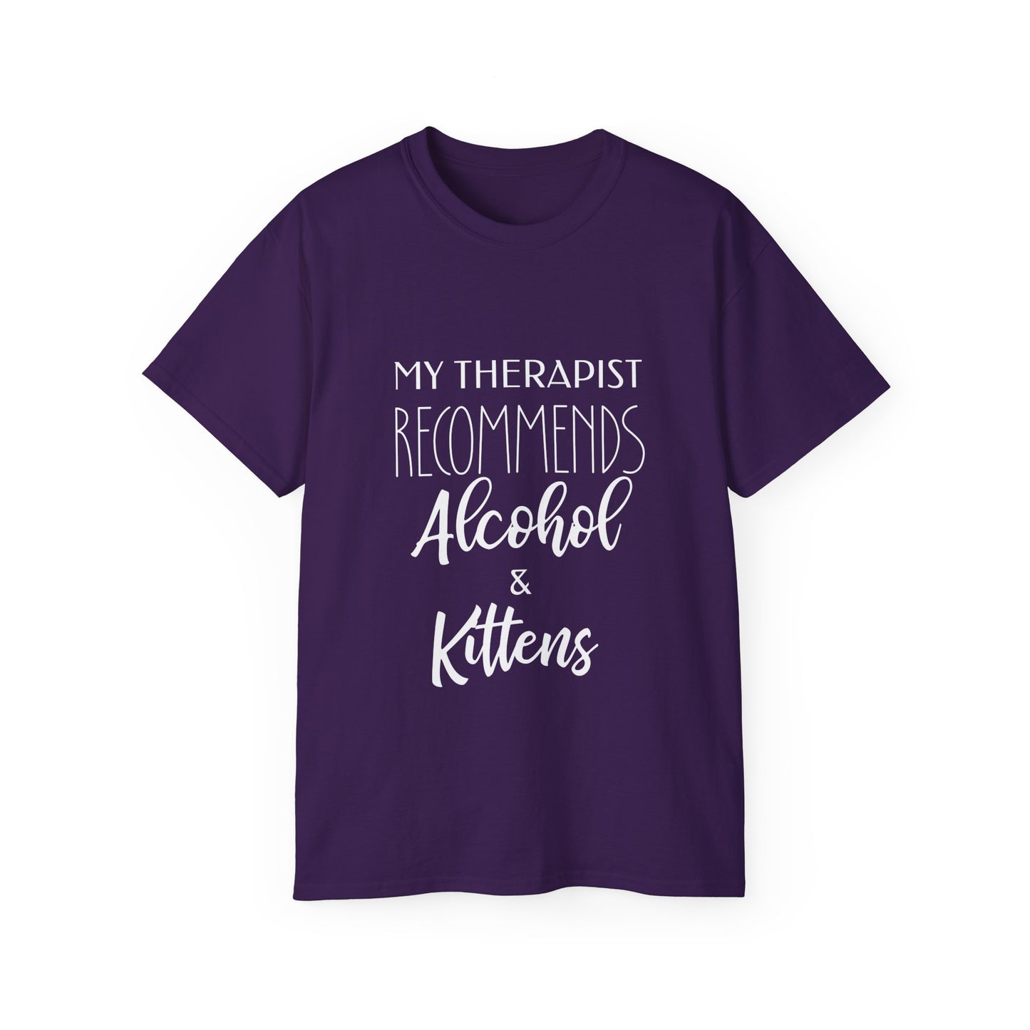 Witty Feline Therapy Beverage Tee – Humorous Mental Wellbeing Apparel