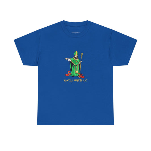 Away with ye St. Patrick Kicking Out Snakes Hand-Drawn Art Tee