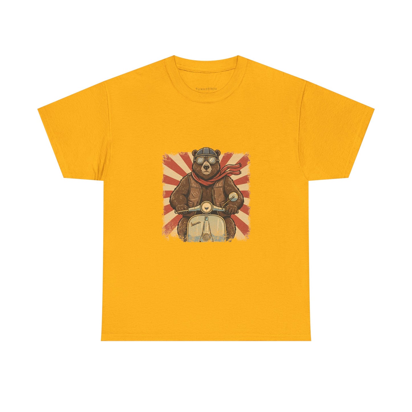 Funny Bear on Vespa Scooter Vintage European Street Style Tee