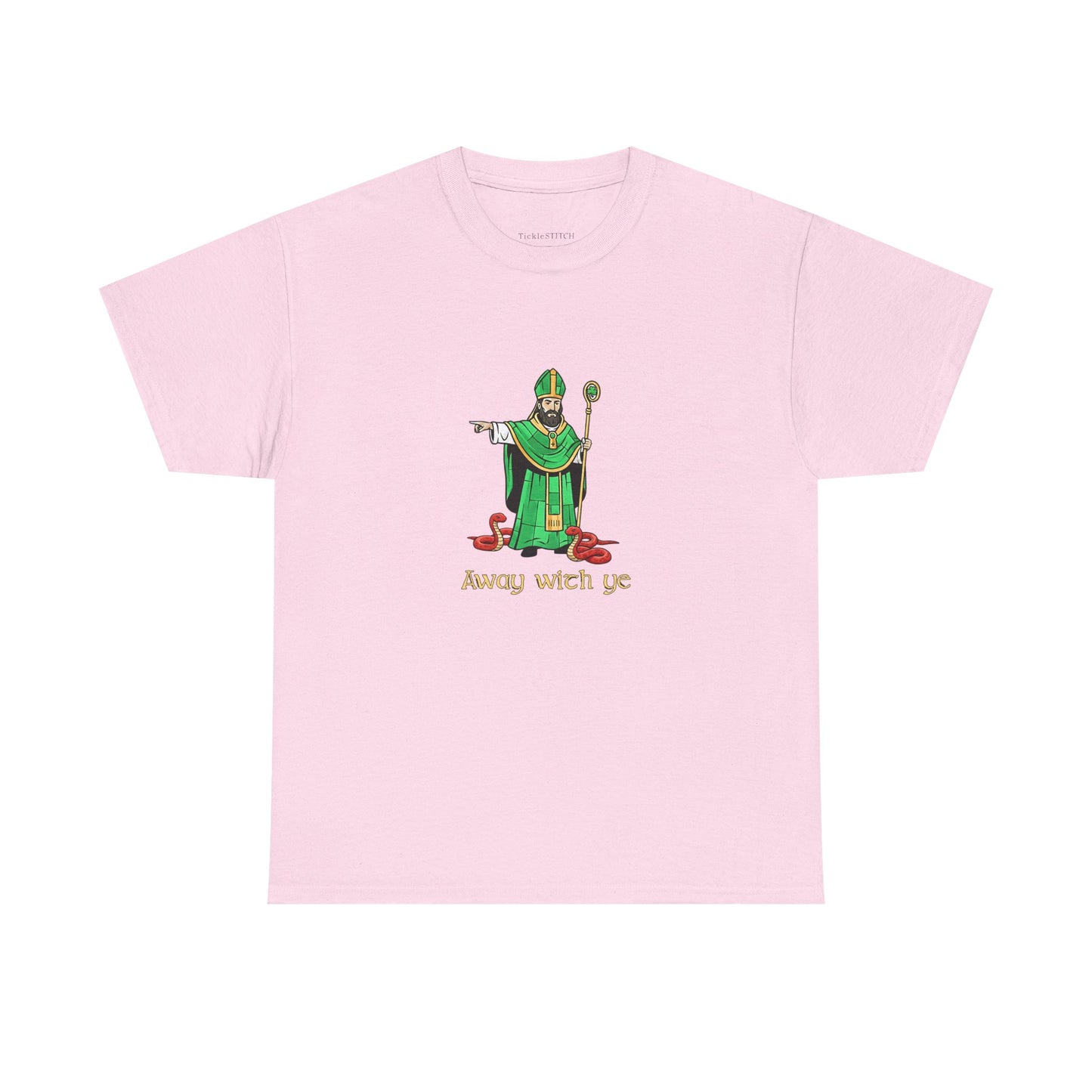 Away with ye St. Patrick Kicking Out Snakes Hand-Drawn Art Tee