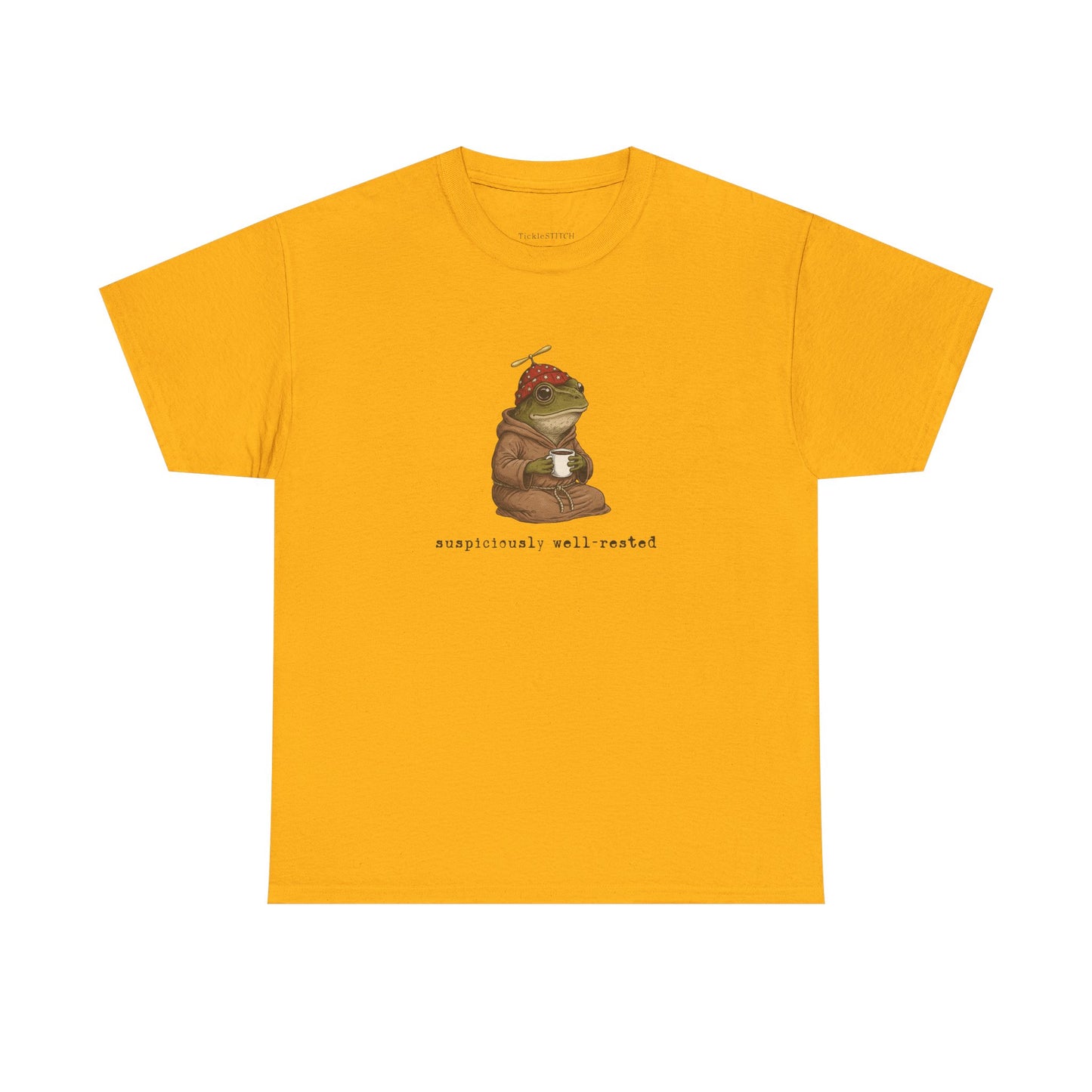 Suspiciously Well-Rested Frog Tee: Irony & Corporate Burnout Humor
