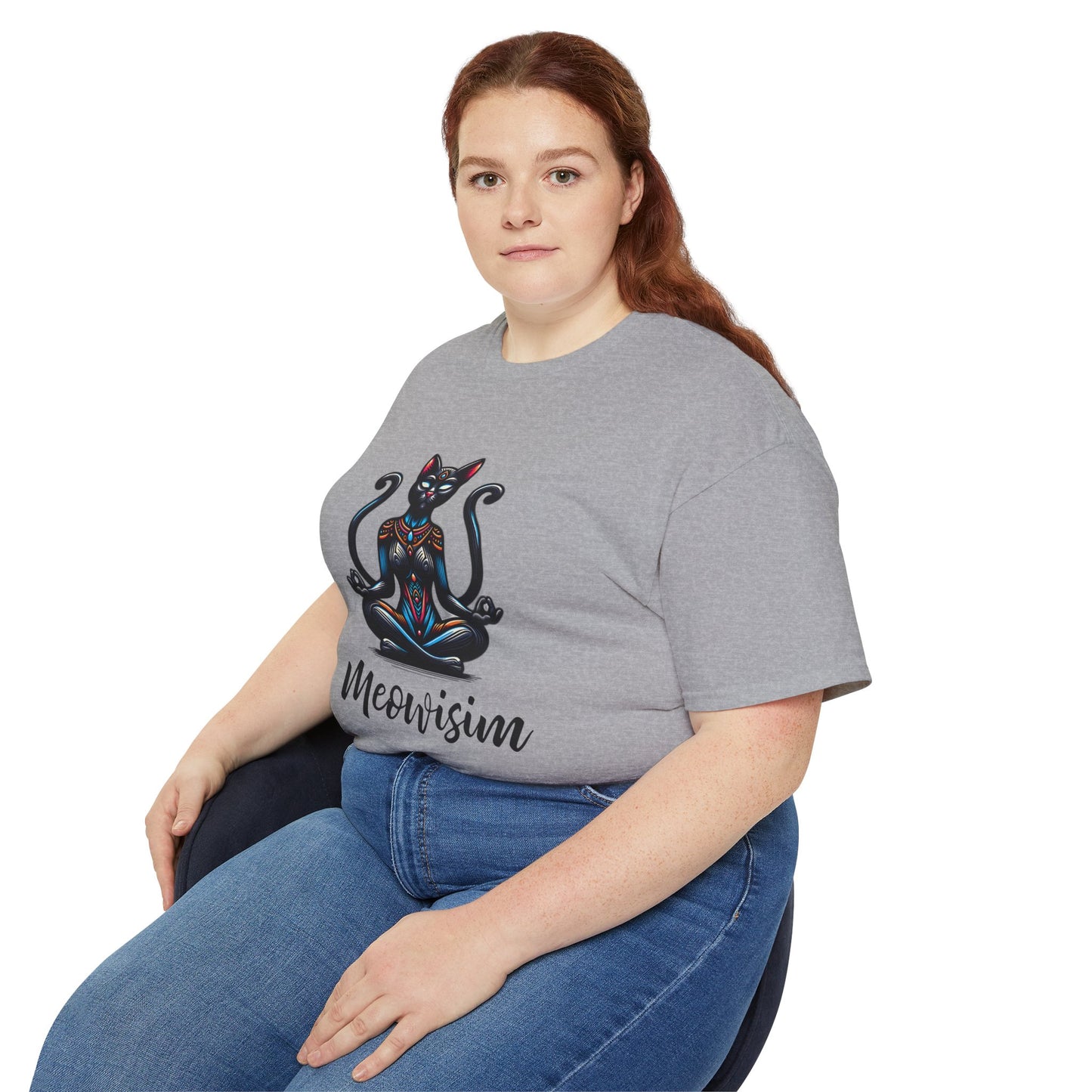 Purr Meowisim Black Two-Tailed Cat Tee – Mystical Feline Humor