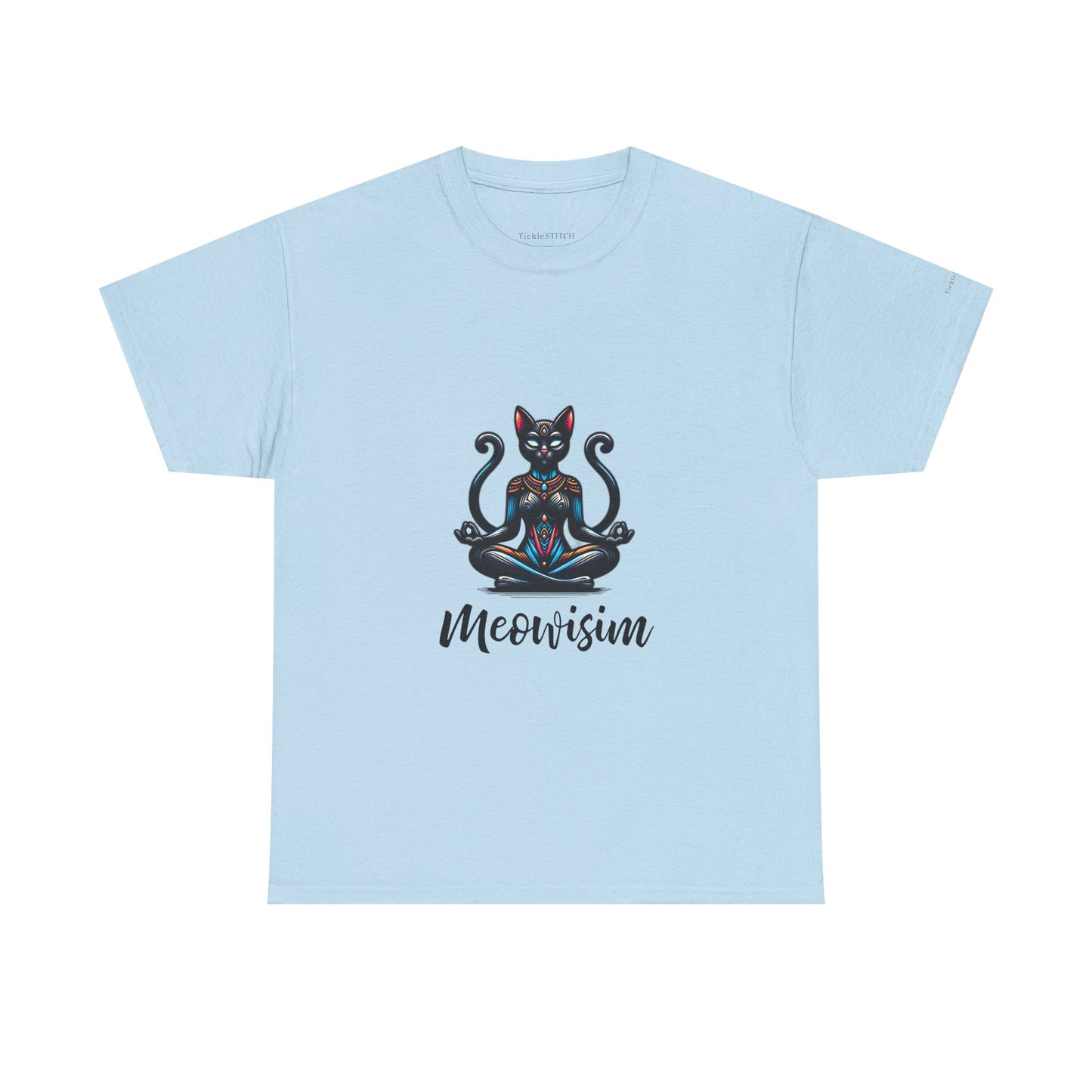 Purr Meowisim Black Two Tails Cat Tee - Mystical Feline Humor Shirt