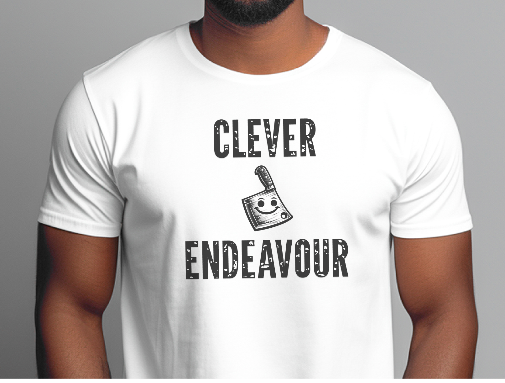 a man wearing a white t - shirt with the words clever and an image of