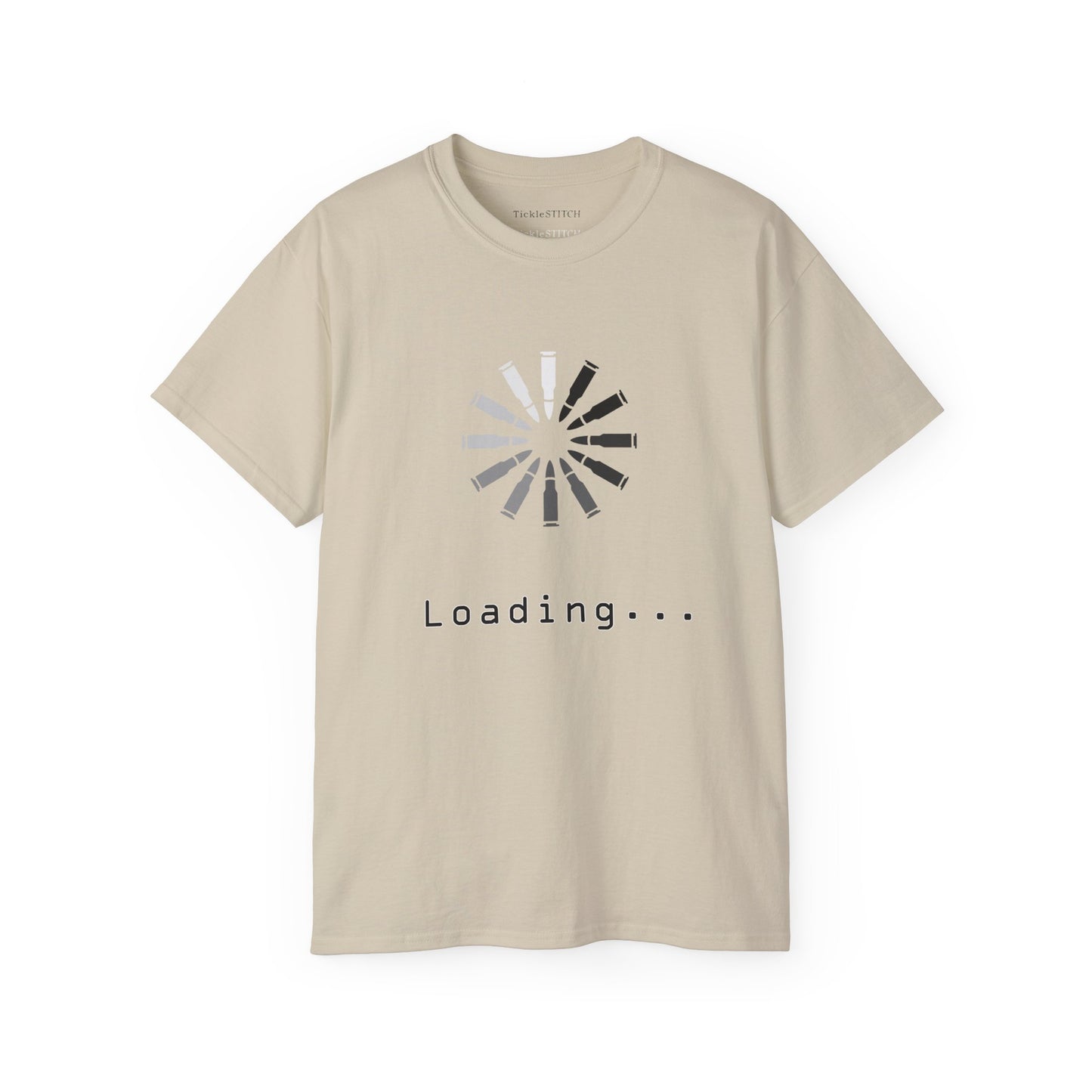 Funny Loading Bullets Icon Tee: Gamer & Gun Enthusiast Humor Shirt