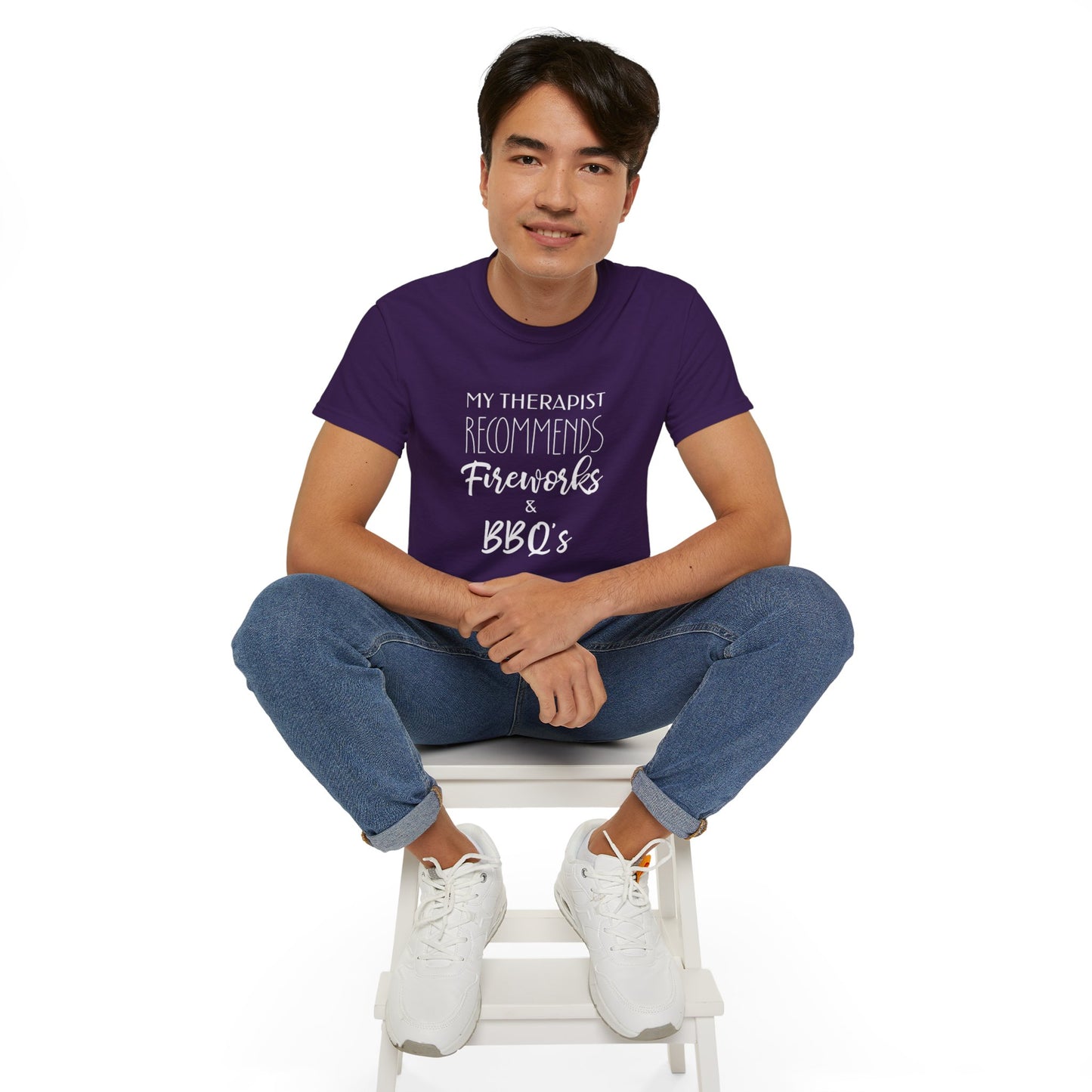 My Therapist Recommends Fireworks and BBQs Cotton Unisex Funny T-Shirt