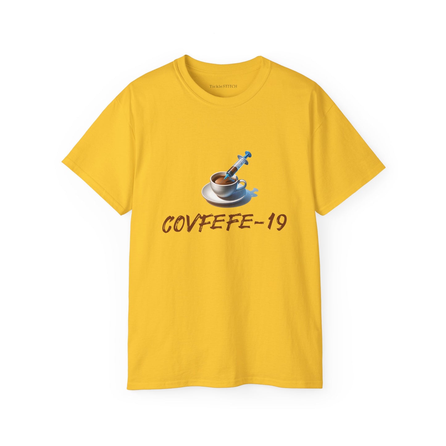 Covid and Coffee, Covfefe-19 Cotton Unisex Funny T-Shirt