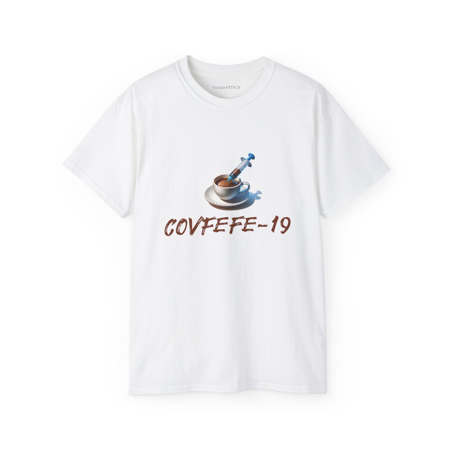 Hilarious Covfefe-19 Covid Coffee Tee: Pandemic Humor & Cafe Style