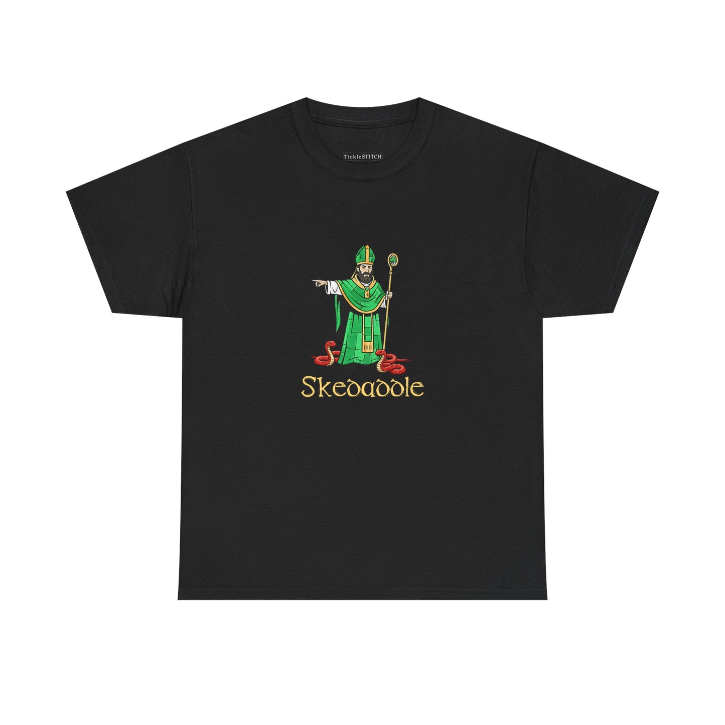 Skedaddle St. Patrick Kicking Snakes Vintage Sketch Irish Humor Shirt