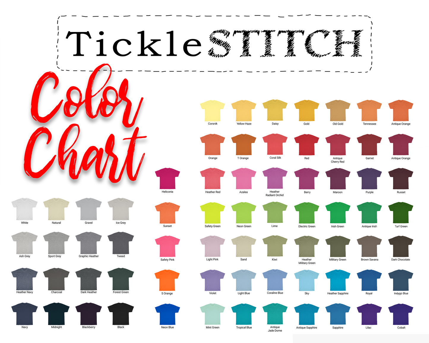 the color chart for a t - shirt