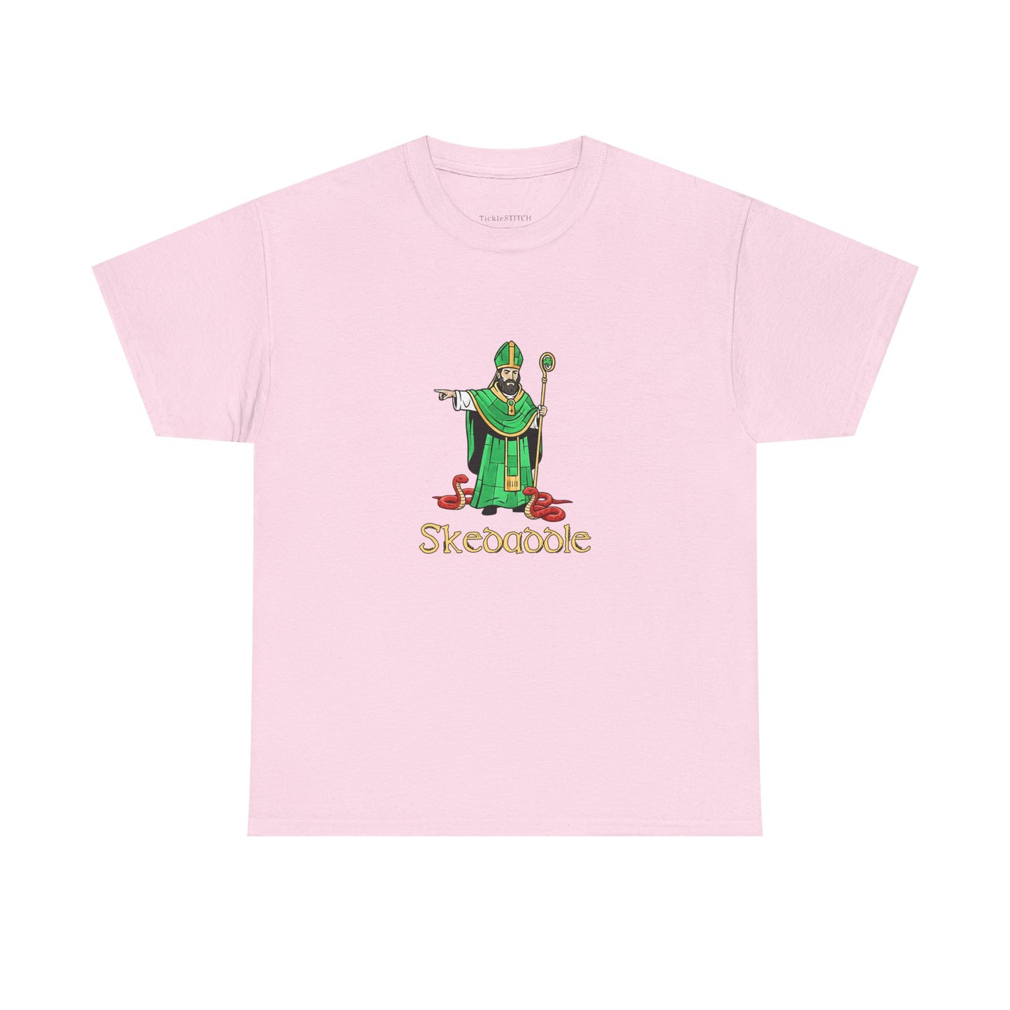 Skedaddle St. Patrick Kicking Snakes Vintage Sketch Irish Humor Shirt