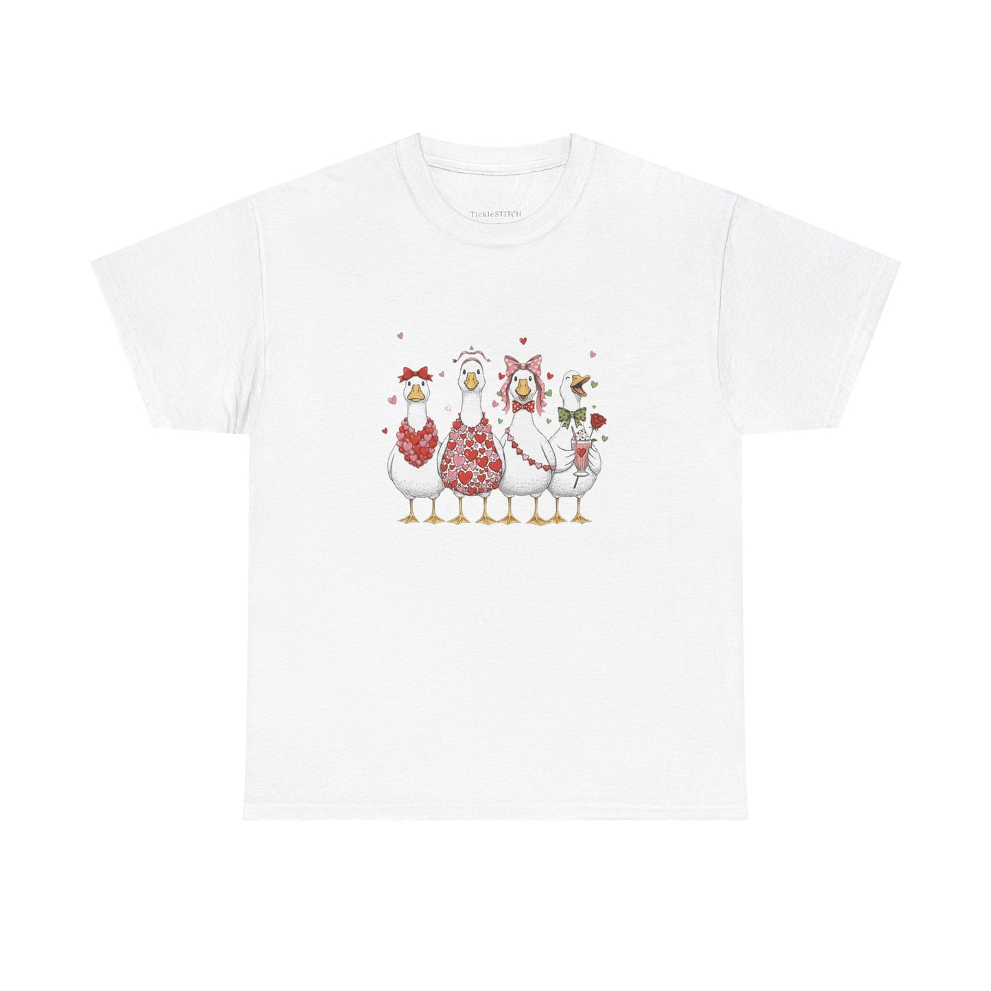 Funny Geese Valentines Day Shirt with Hearts and Romantic Bows
