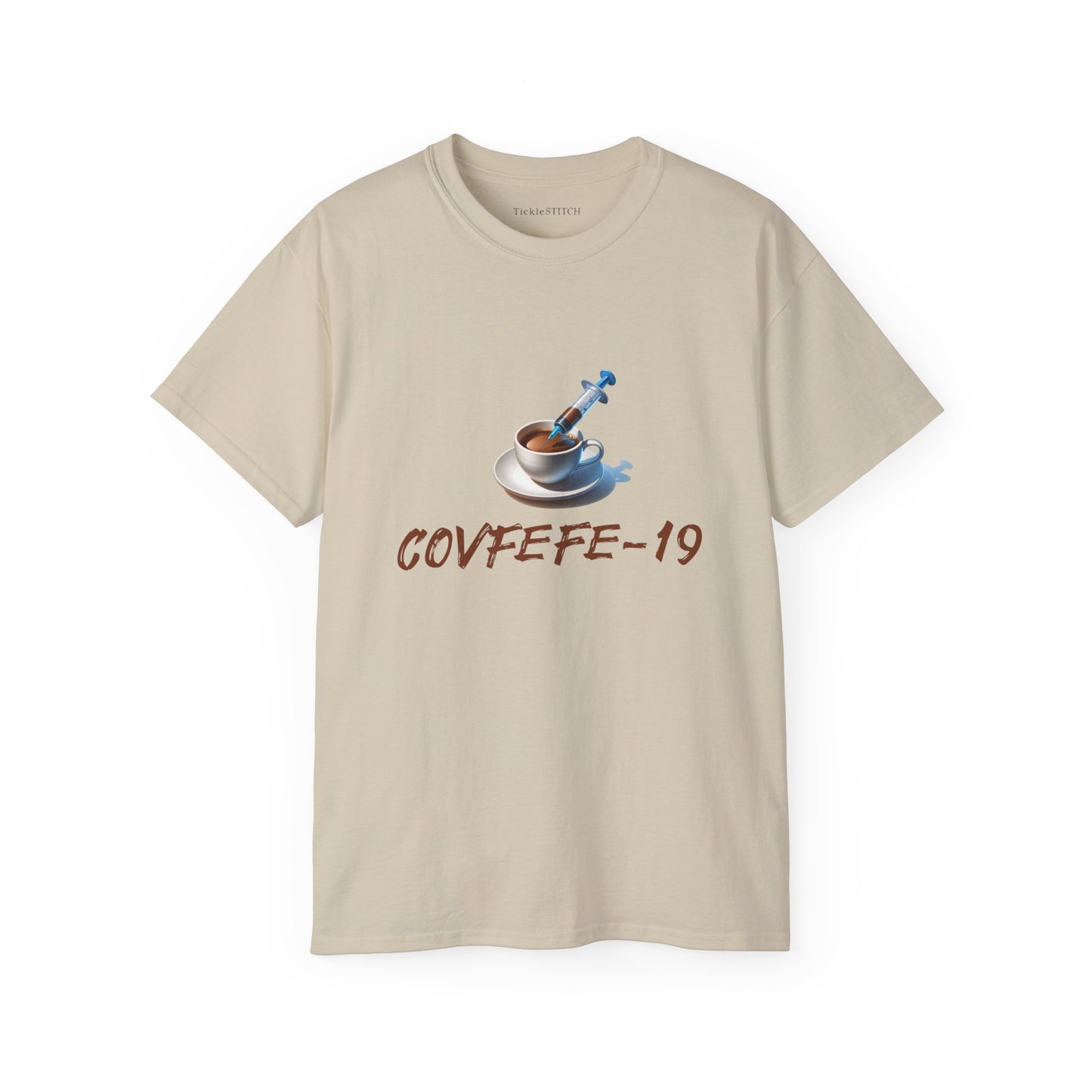 Covid and Coffee, Covfefe-19 Cotton Unisex Funny T-Shirt