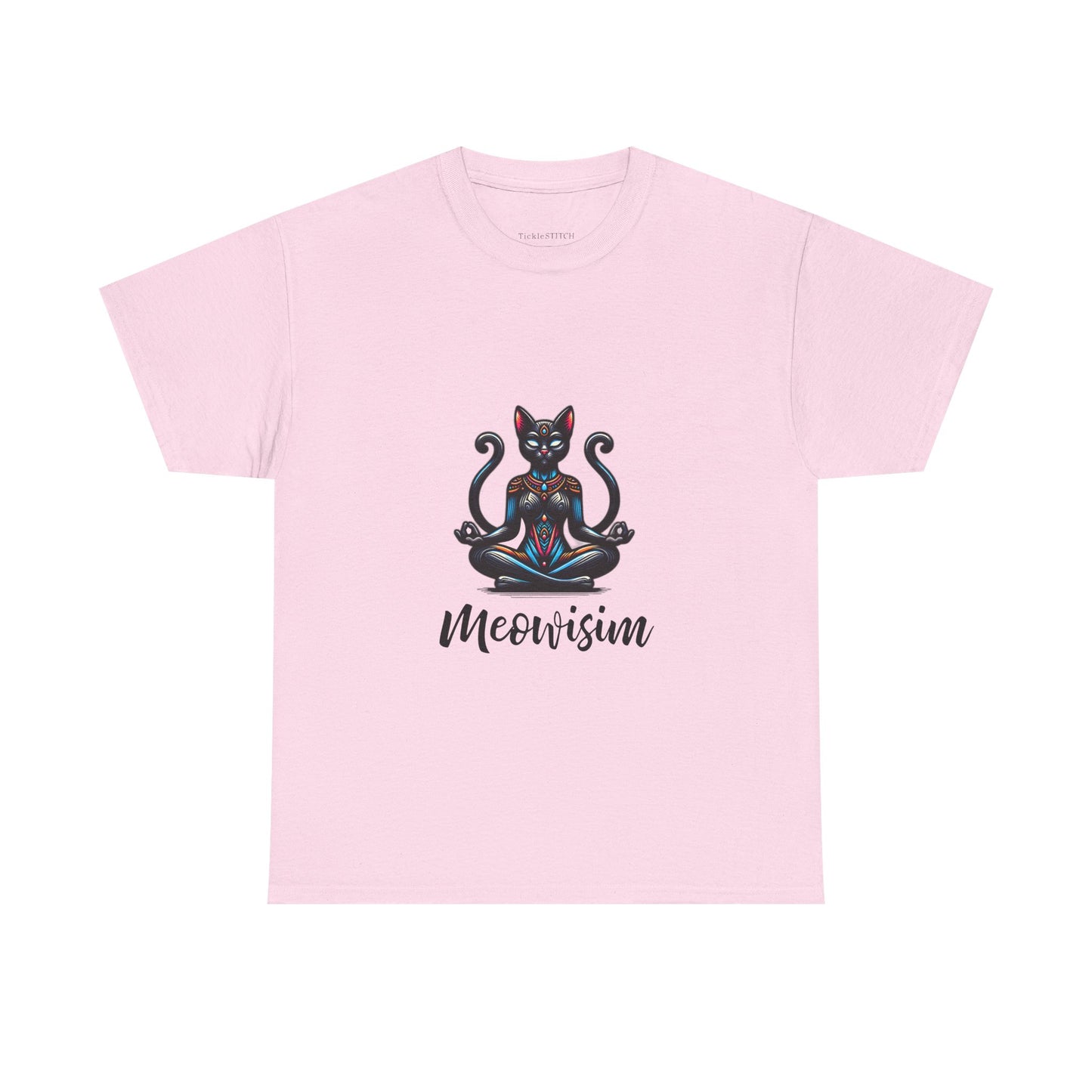 Purr Meowisim Black Two Tails Cat Tee - Mystical Feline Humor