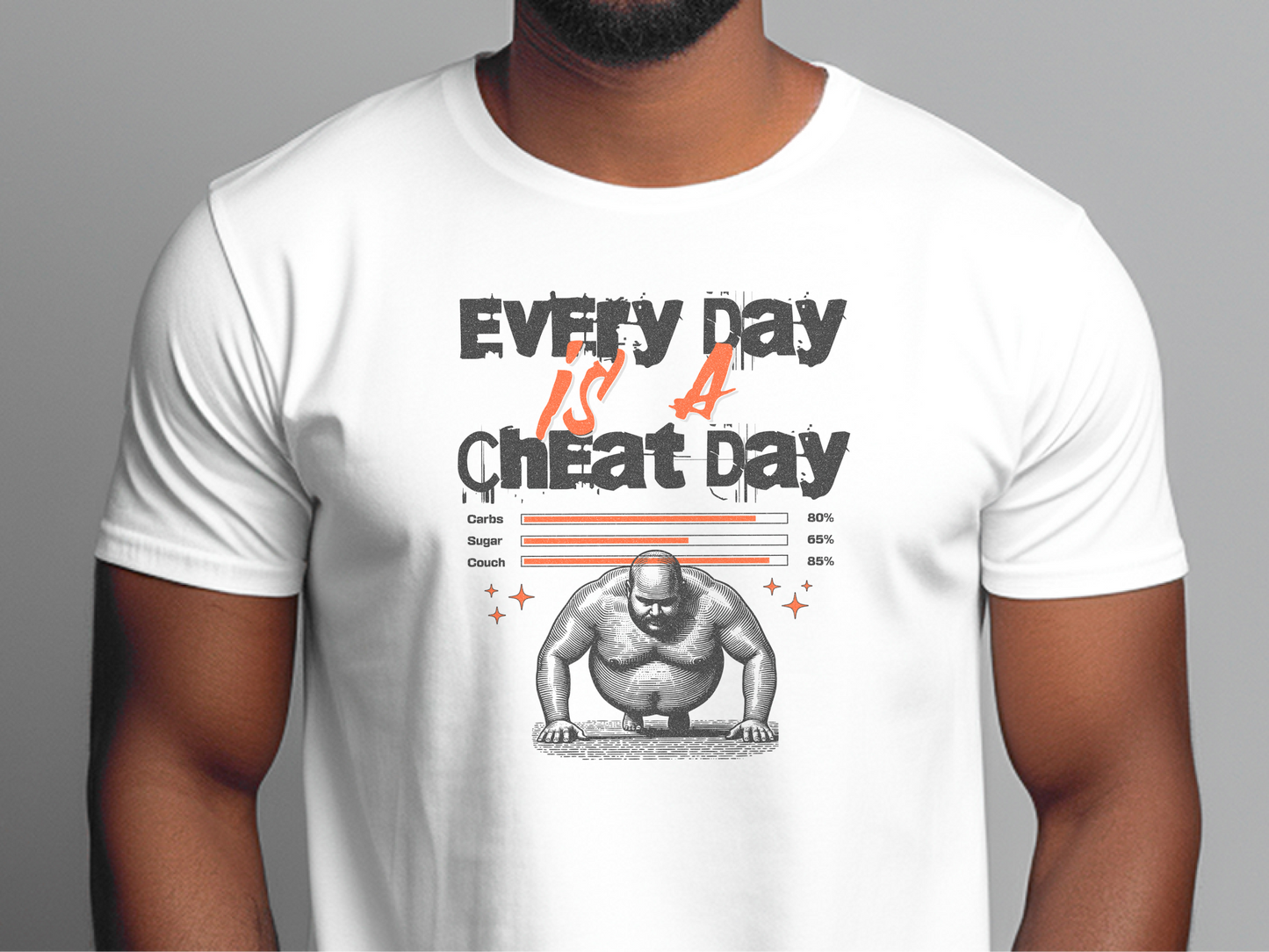 a man wearing a white t - shirt with the words every day is a chat