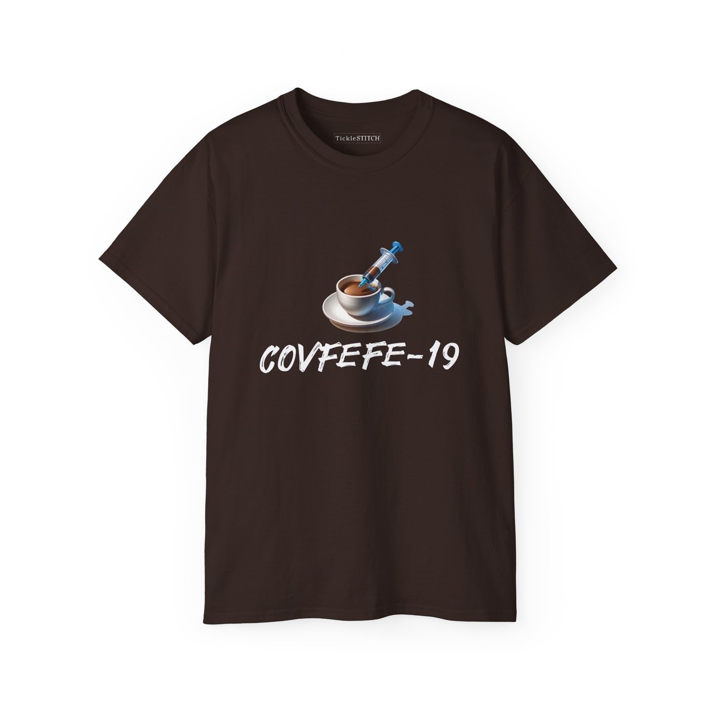 Hilarious Covfefe-19 Covid Coffee Tee: Pandemic Humor & Cafe Style