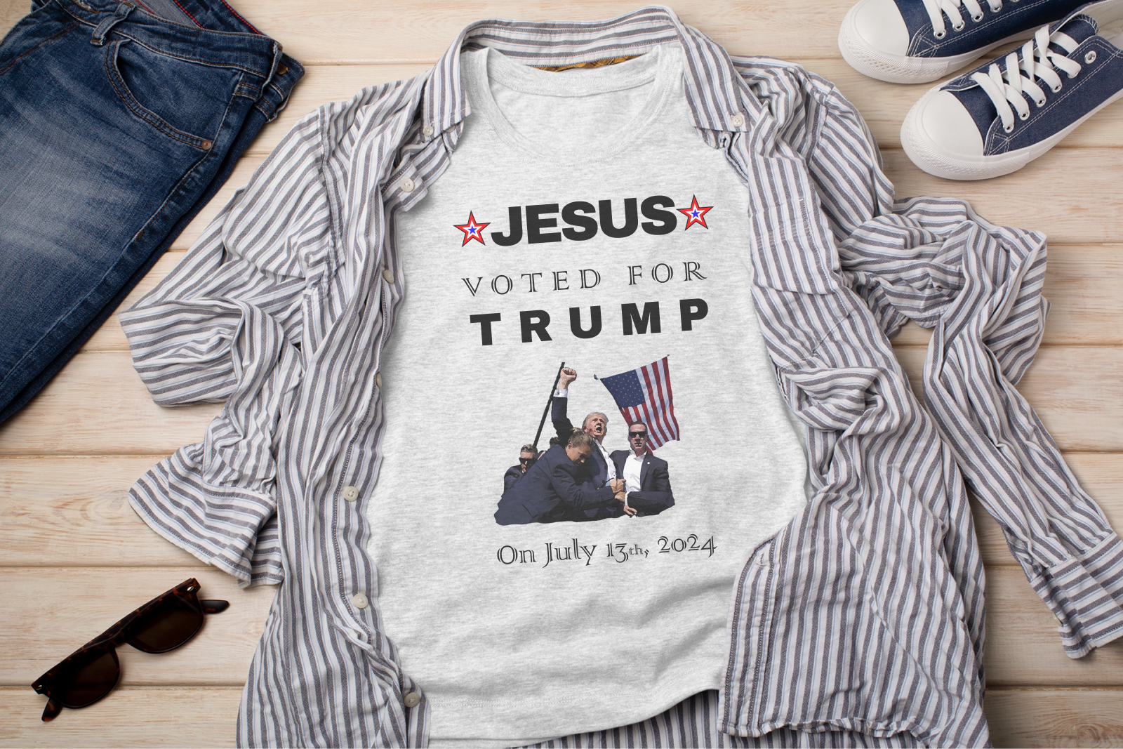 a t - shirt that says jesus vote for trump on it